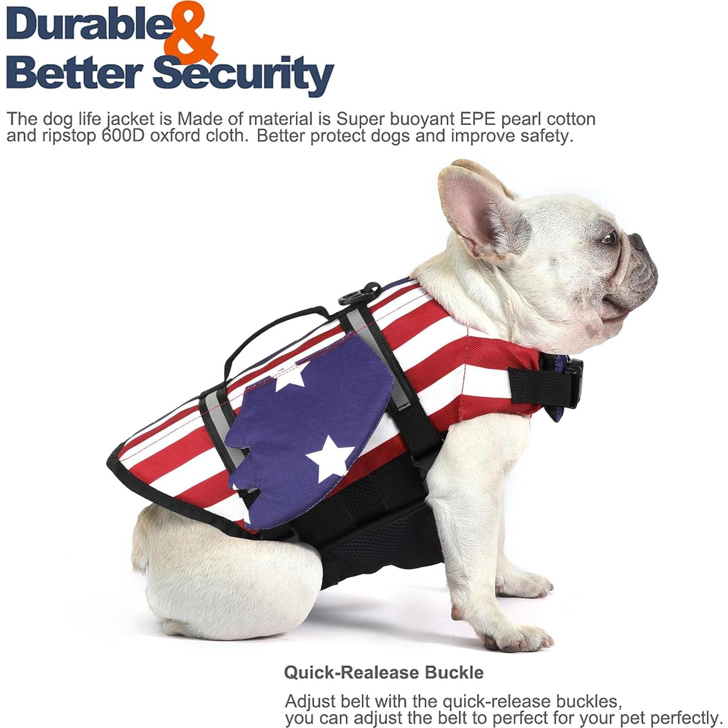 Chaleco Salvavidas para Perros Petglad Bandera Americana XS
