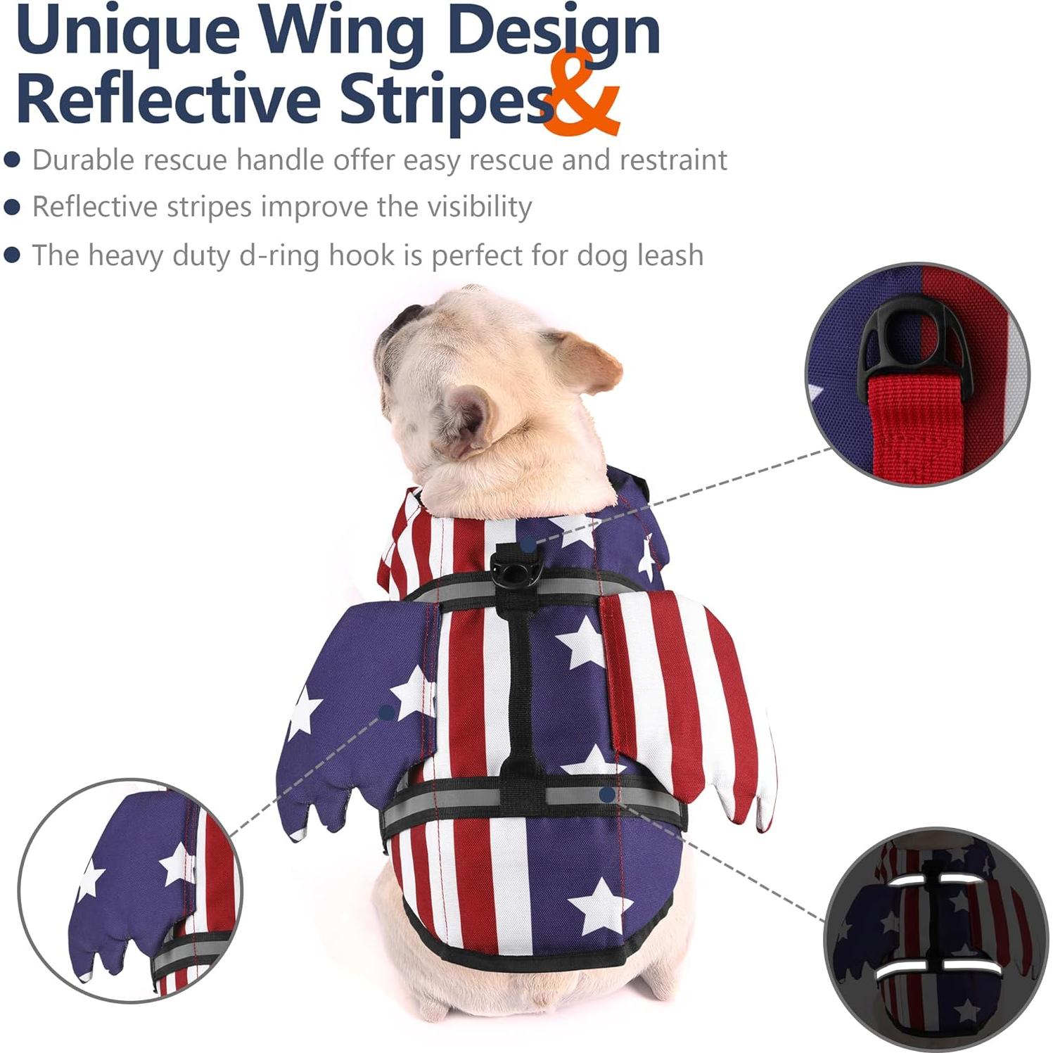 Chaleco Salvavidas para Perros Petglad Bandera Americana XS