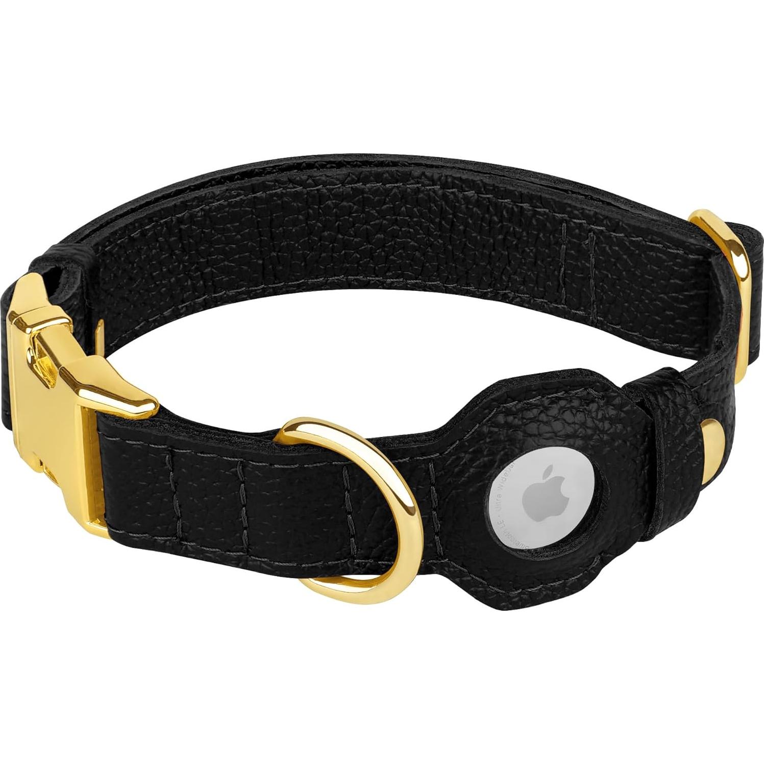 Collar de perro de cuero Budkas con soporte para AirTag - XS 23-31 cm