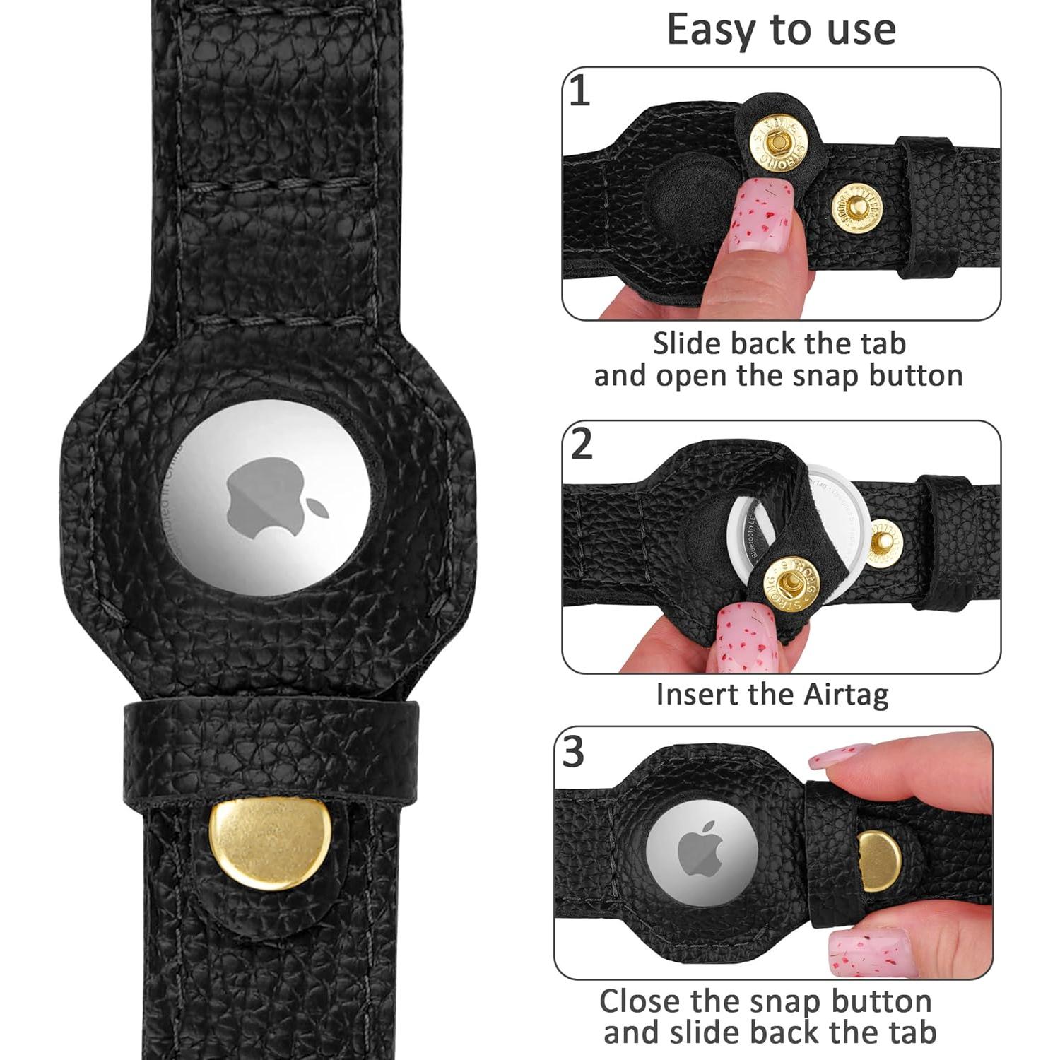 Collar de perro de cuero Budkas con soporte para AirTag - XS 23-31 cm