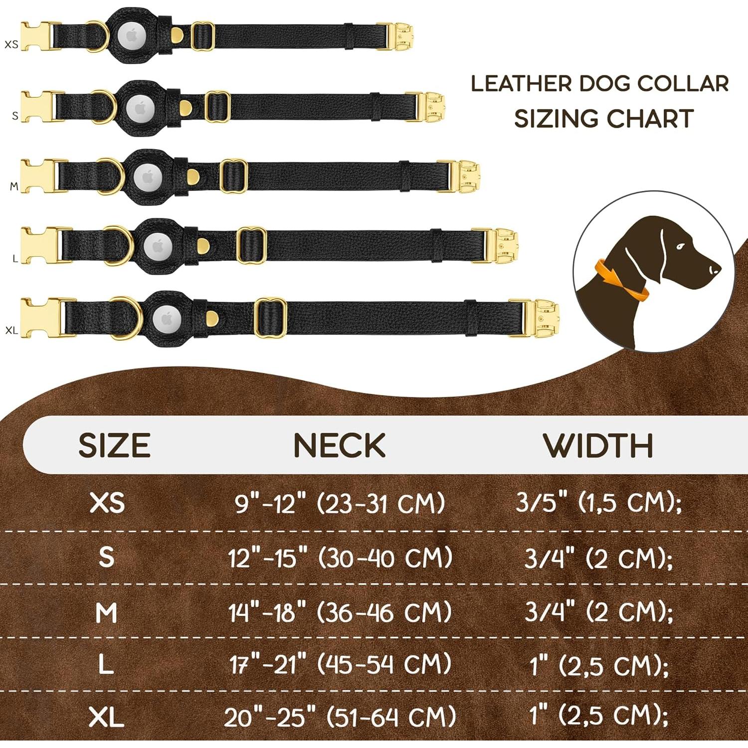Collar de perro de cuero Budkas con soporte para AirTag - XS 23-31 cm