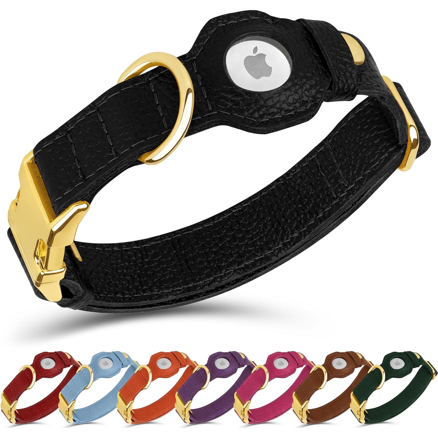 Collar de perro de cuero Budkas con soporte para AirTag - XS 23-31 cm