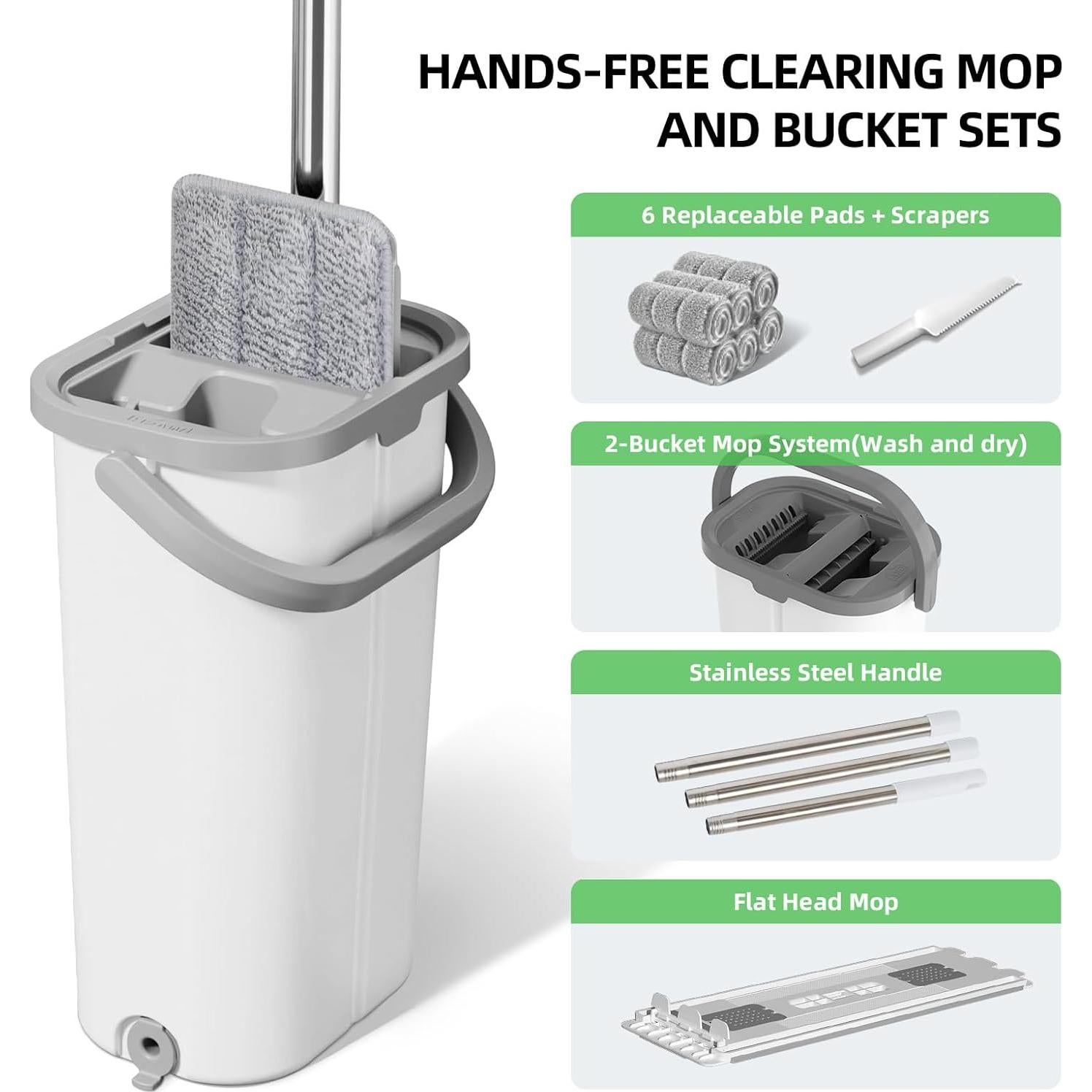 Juego de trapeador y cubo ZJSYJJ con 6 almohadillas reutilizables