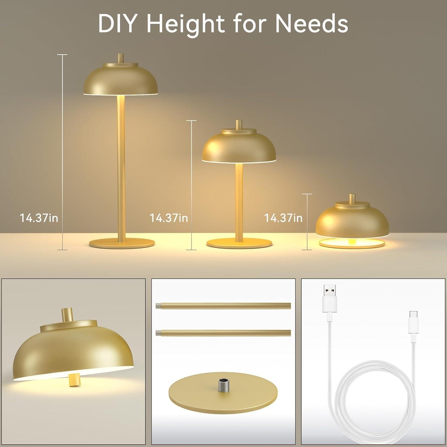 Juego de 2 Lámparas de Mesa LED Doradas Recargables IP65