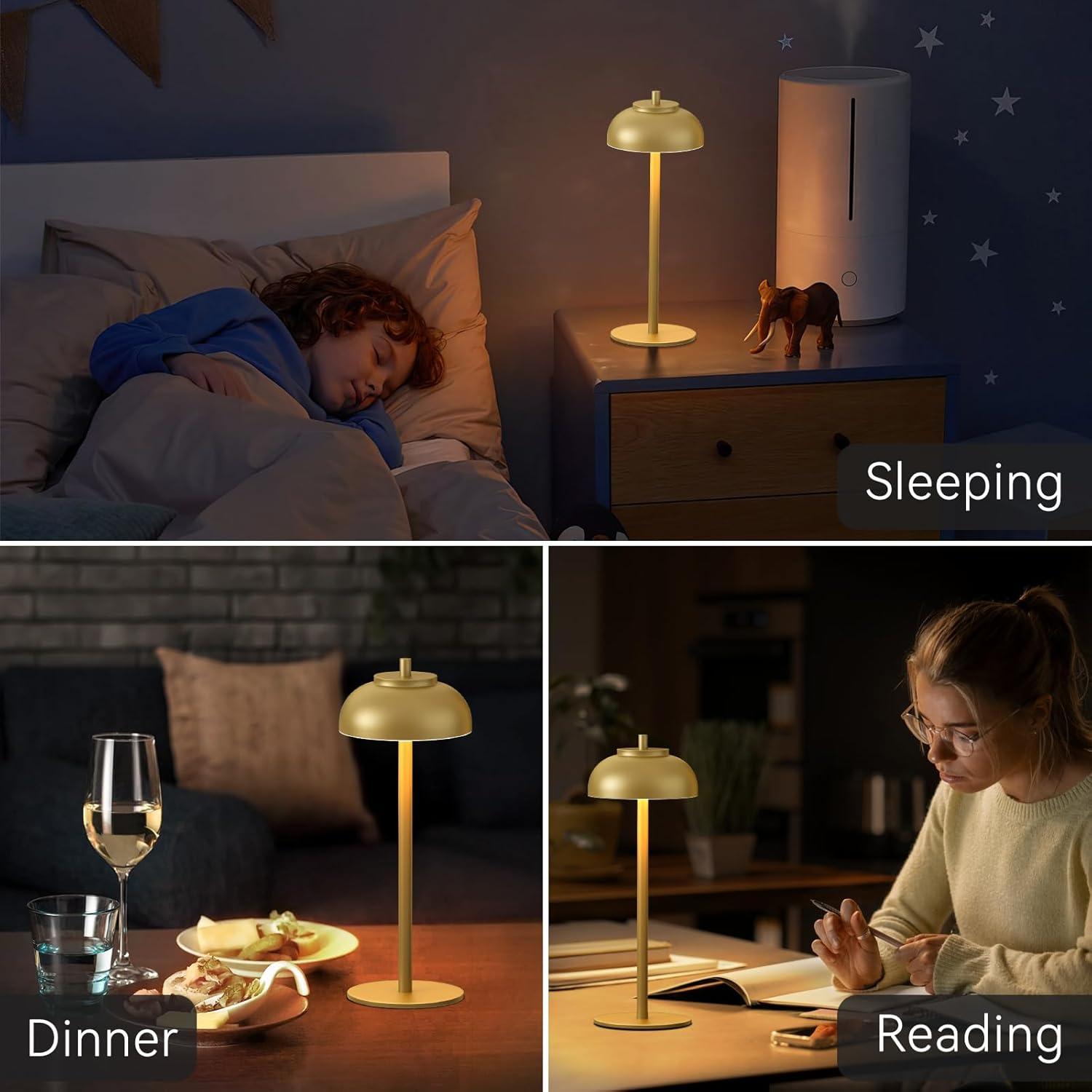 Juego de 2 Lámparas de Mesa LED Doradas Recargables IP65