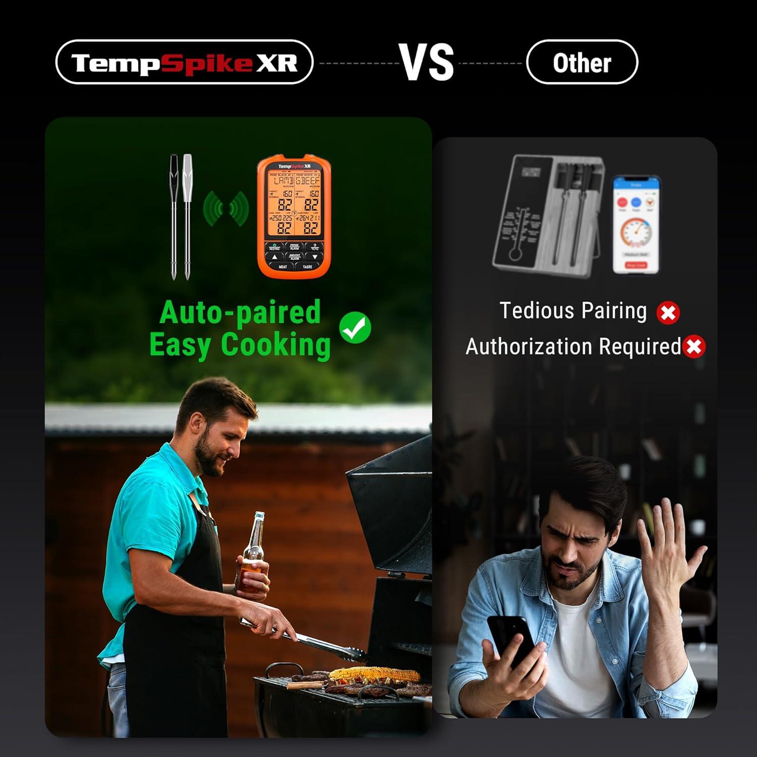 ThermoPro TempSpike 1000FT Wireless Meat Thermometer Digital with 2 Upgraded Ultra-Thin Probe, Kitchen Food Thermometer for Cooking/Turkey/Oven/Smoker/Rotisserie/Stove/BBQ Grill