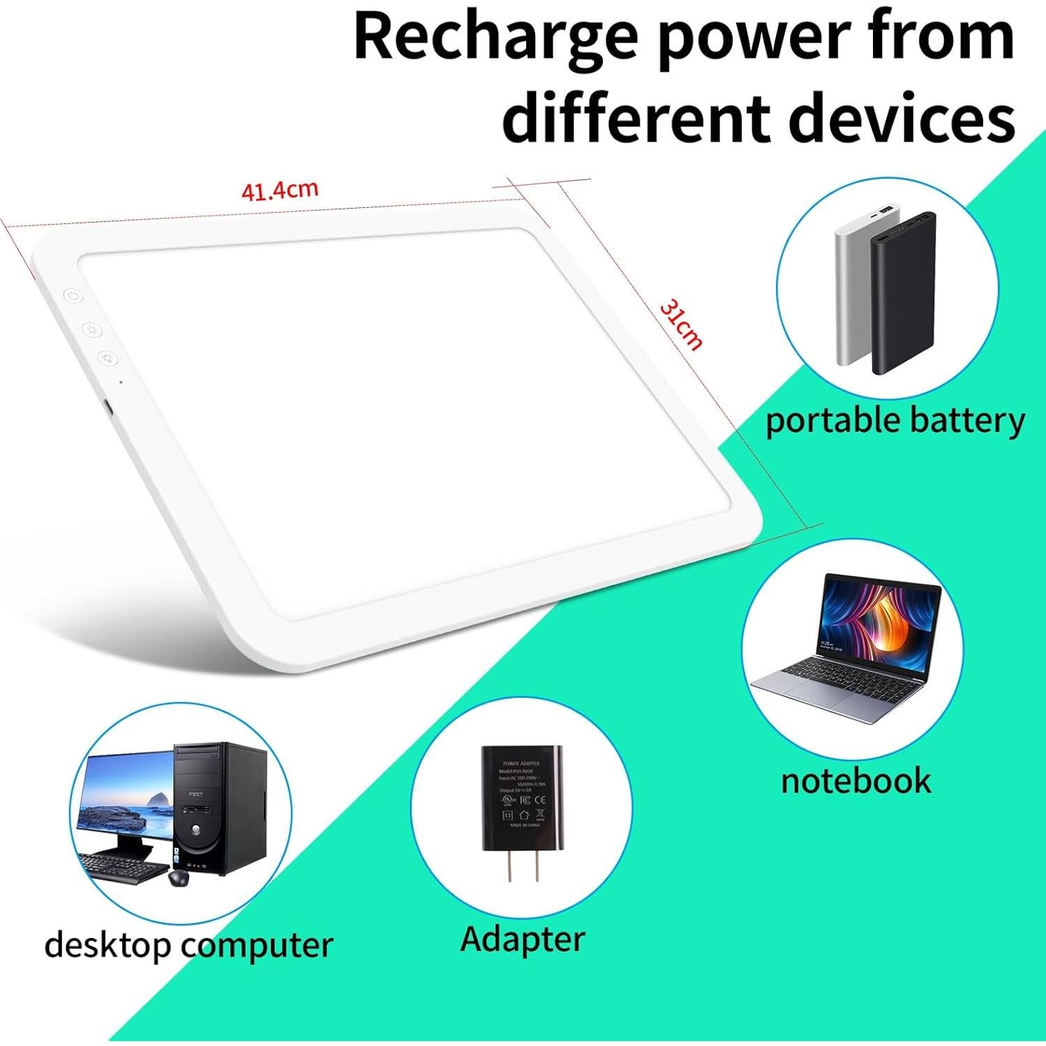 Mesa de Luz A3 TOHETO Inalámbrica LED 3500mAh Blanca