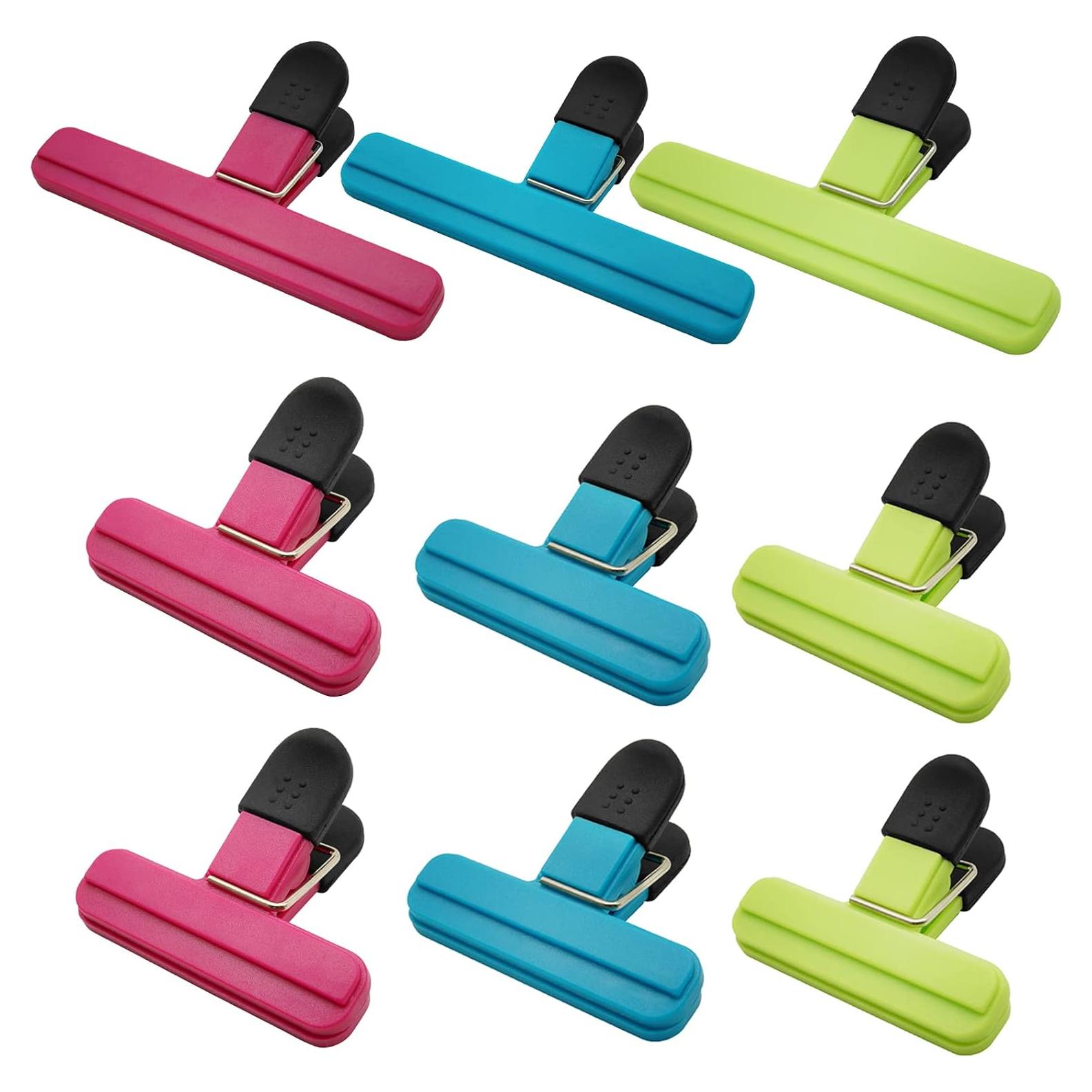 Chip Bag Clips 9pcs Air Tight, Heavy Duty, Sturdy Plastic Clips for Food Storage Assorted Sizes Food Bag Clips for Kitchen Snacks