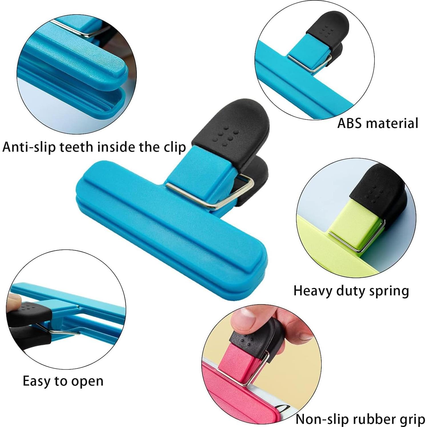 Chip Bag Clips 9pcs Air Tight, Heavy Duty, Sturdy Plastic Clips for Food Storage Assorted Sizes Food Bag Clips for Kitchen Snacks