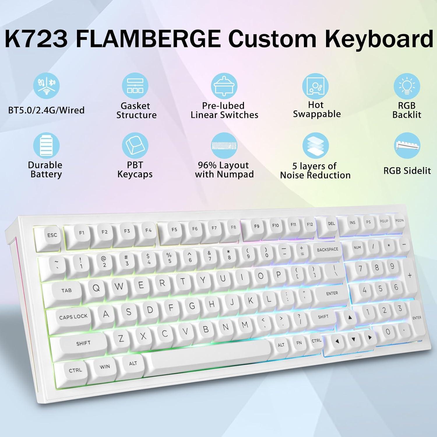 Teclado Mecánico Inalámbrico Redragon K723 Blanco RGB 99 Teclas