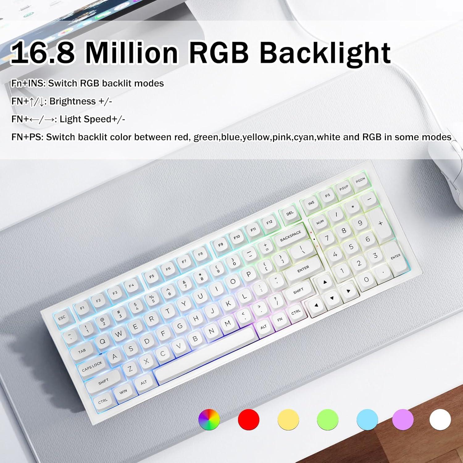 Teclado Mecánico Inalámbrico Redragon K723 Blanco RGB 99 Teclas