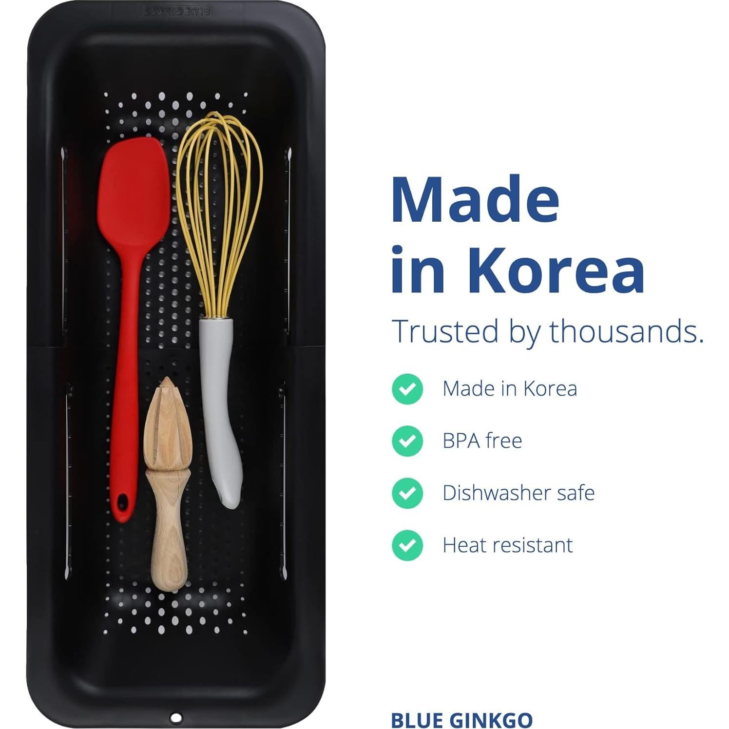 Colador de Fregadero Ajustable BLUE GINKGO - Negro 20.1x38 cm