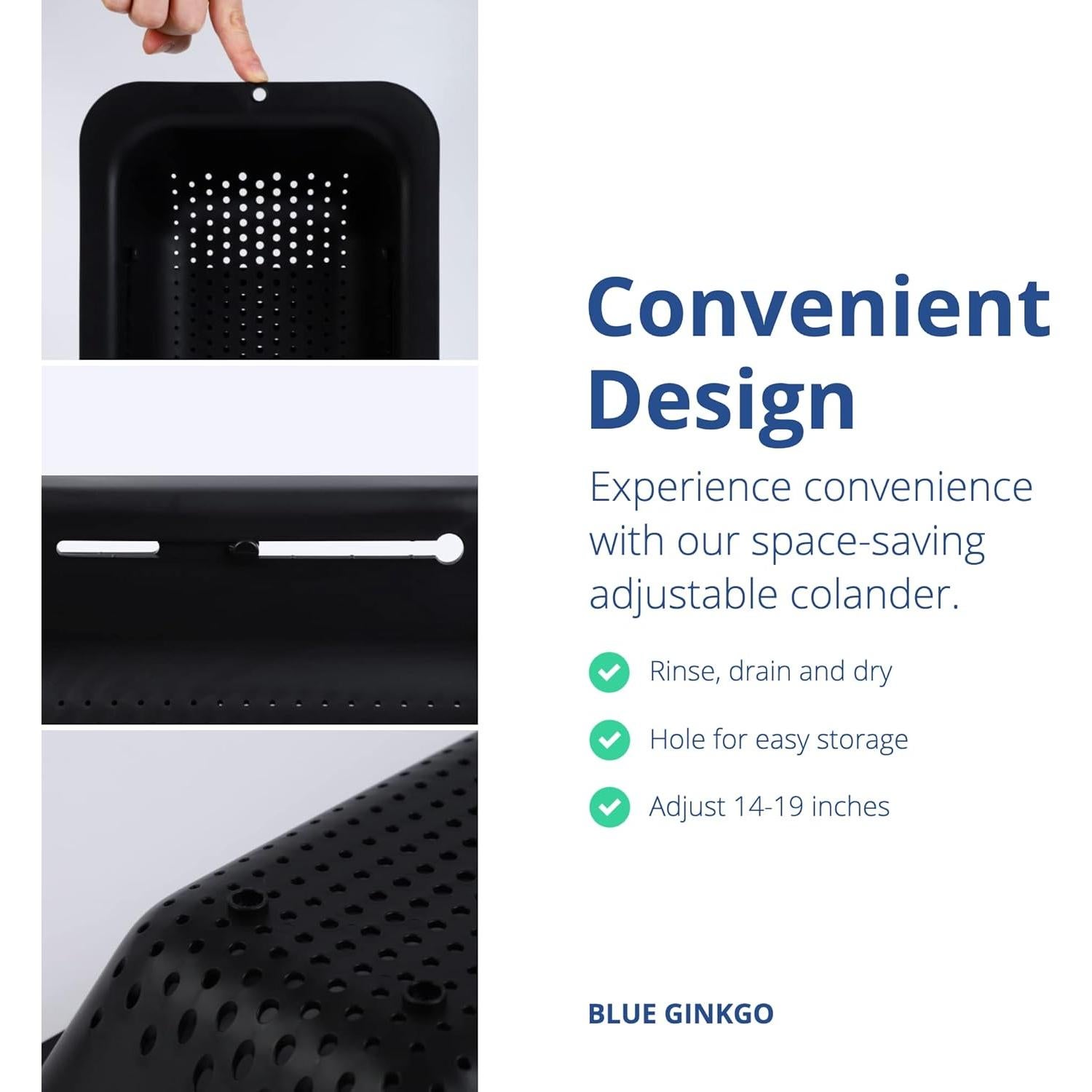 Colador de Fregadero Ajustable BLUE GINKGO - Negro 20.1x38 cm