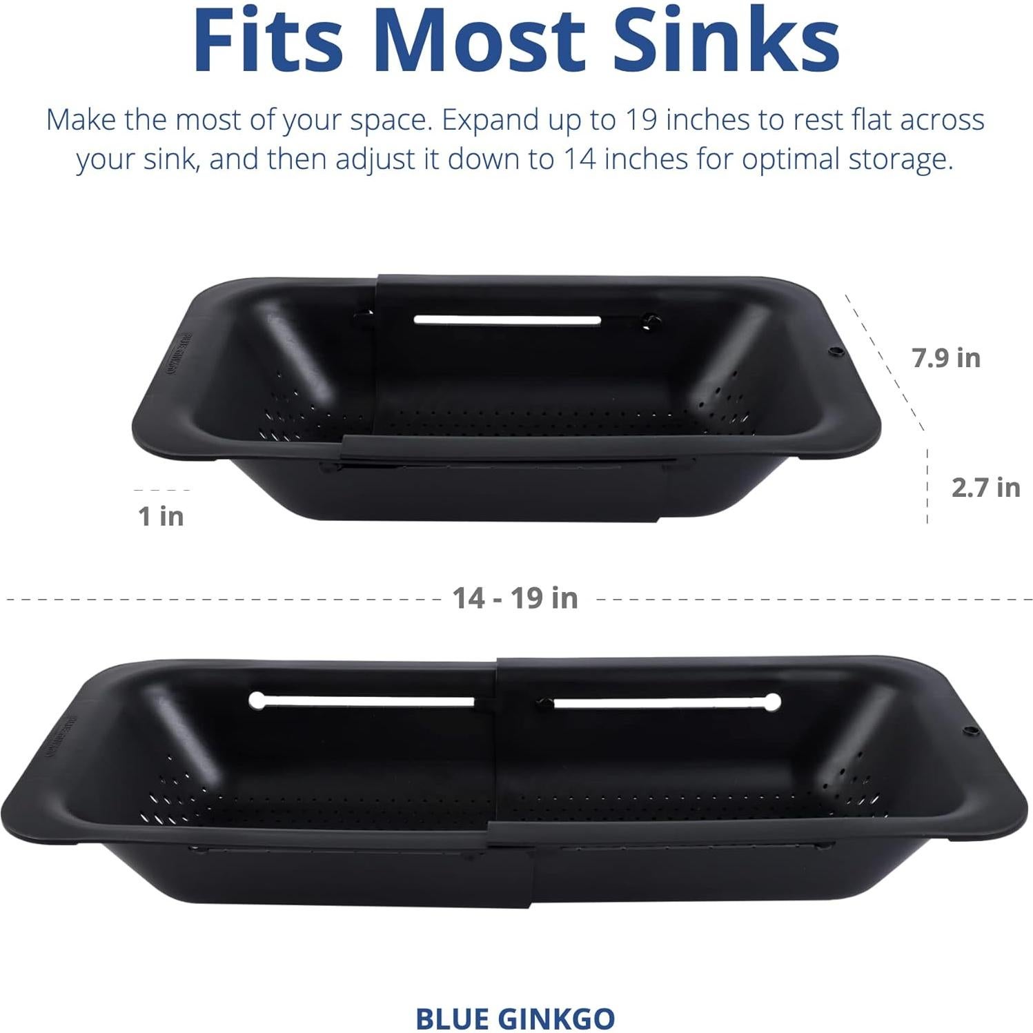 Colador de Fregadero Ajustable BLUE GINKGO - Negro 20.1x38 cm