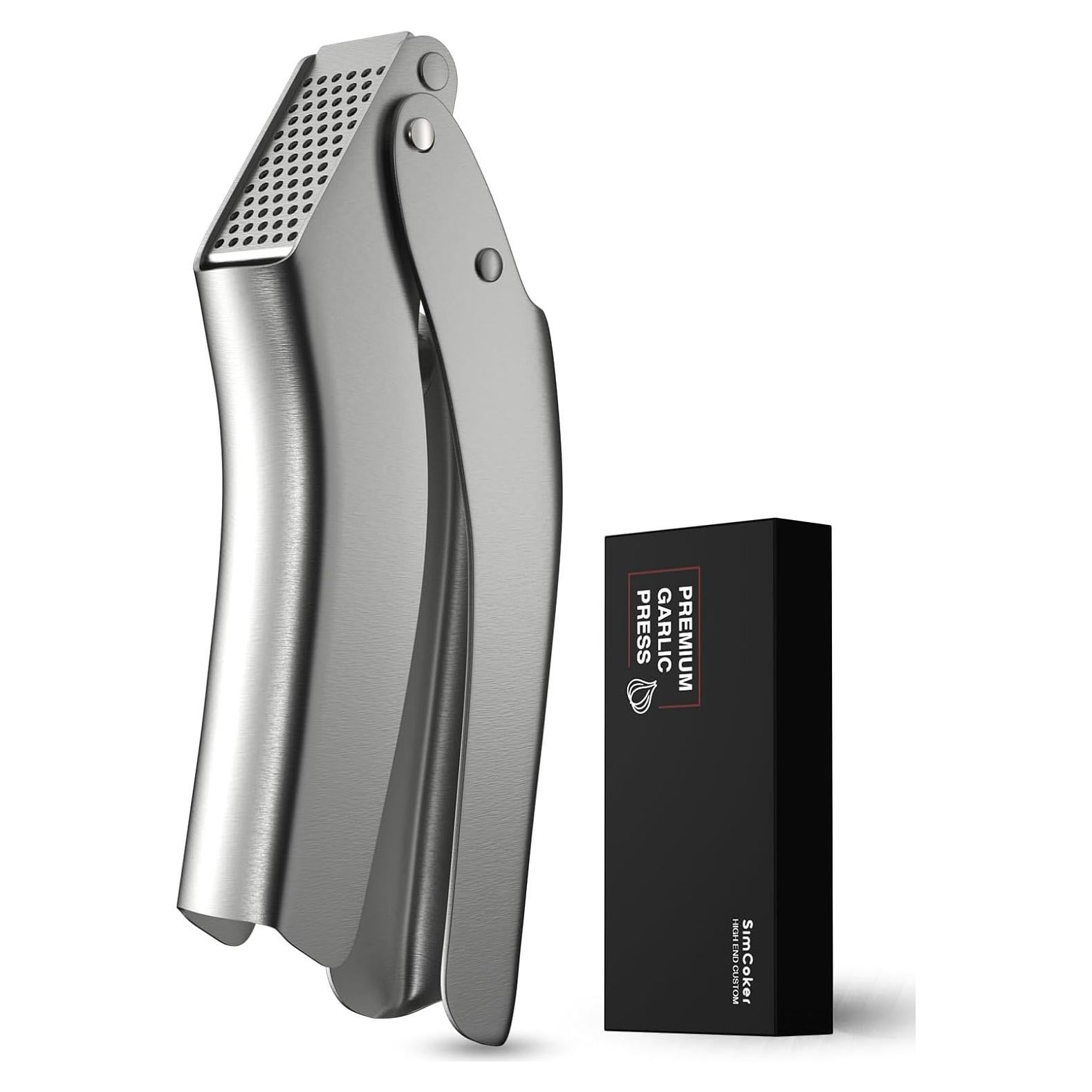 Garlic Press, No Peel Garlic Press with Ergonomic Handle, Heavy Duty Rust-Proof Garlic Mincer, Dishwasher Safe, Professional Garlic Crusher, 5-Year Warranty