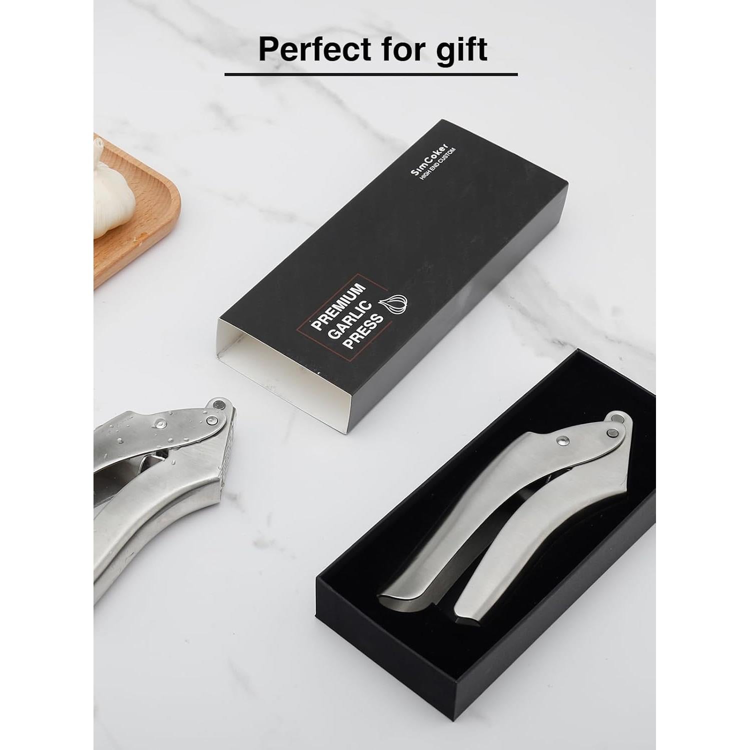 Garlic Press, No Peel Garlic Press with Ergonomic Handle, Heavy Duty Rust-Proof Garlic Mincer, Dishwasher Safe, Professional Garlic Crusher, 5-Year Warranty