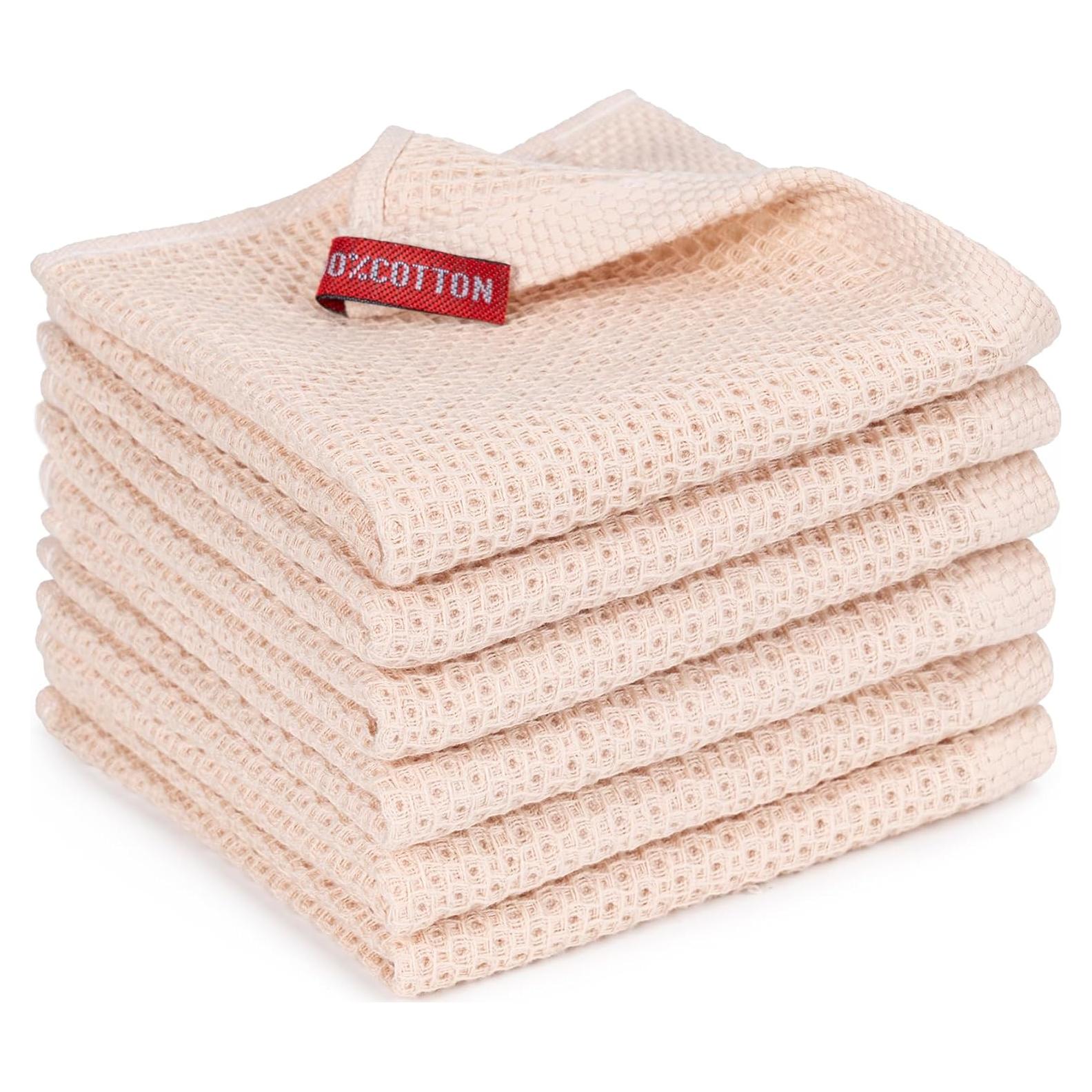 Paquete de 6 Paños de Cocina BOOMIBOO 100% Algodón Beige 30x30 cm