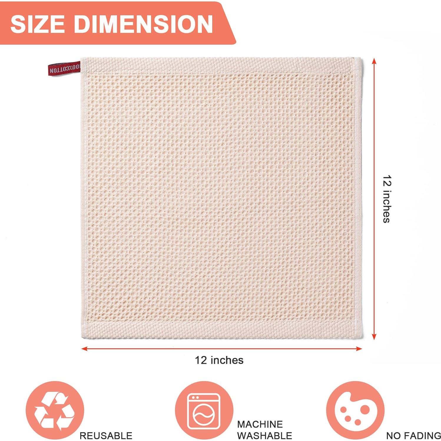 Paquete de 6 Paños de Cocina BOOMIBOO 100% Algodón Beige 30x30 cm