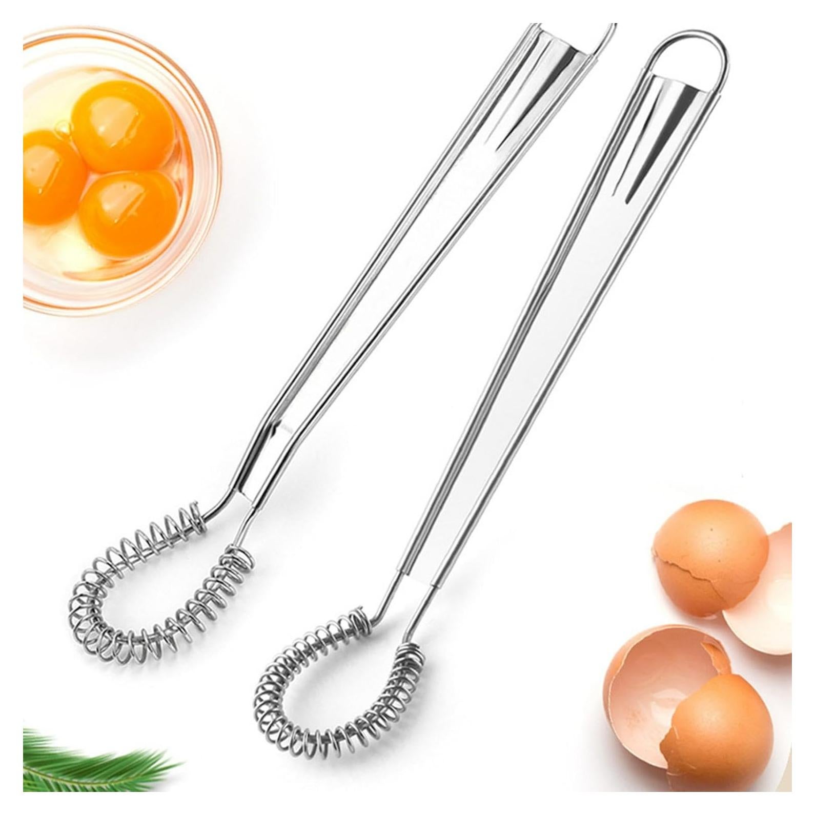 2pcs Egg Beater, Stainless Steel Mini Egg Whisk Beater Mini Spring Coil Whisk Handheld Milk Frother Foamer Foaming Creamy Coffee Mixer Spring Sauce Blender