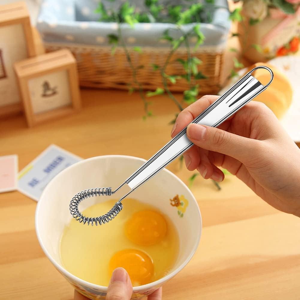 2pcs Egg Beater, Stainless Steel Mini Egg Whisk Beater Mini Spring Coil Whisk Handheld Milk Frother Foamer Foaming Creamy Coffee Mixer Spring Sauce Blender