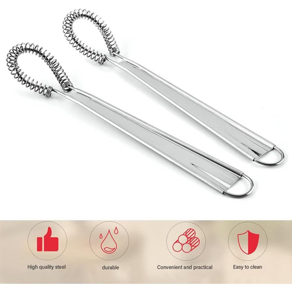 2pcs Egg Beater, Stainless Steel Mini Egg Whisk Beater Mini Spring Coil Whisk Handheld Milk Frother Foamer Foaming Creamy Coffee Mixer Spring Sauce Blender
