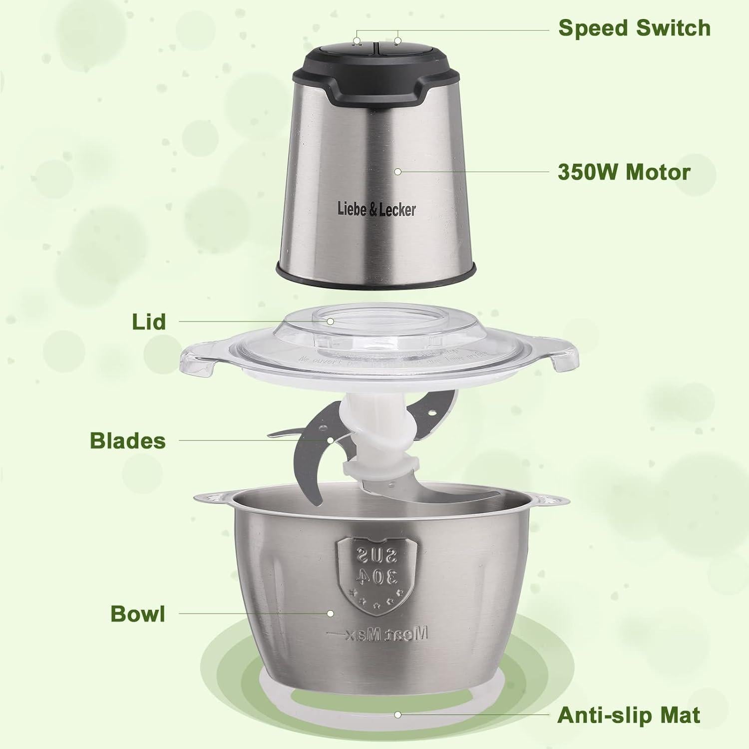 Procesador de Alimentos Liebe&Lecker 8 Tazas 350W 2 Velocidades