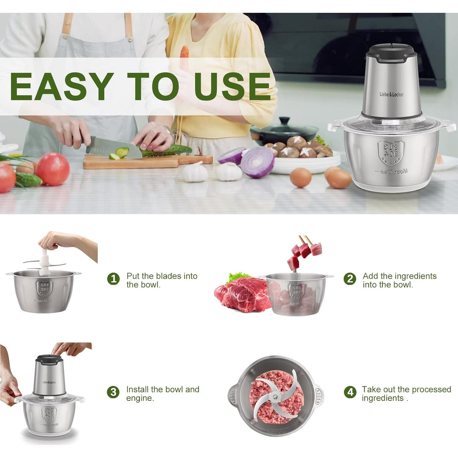 Procesador de Alimentos Liebe&Lecker 8 Tazas 350W 2 Velocidades