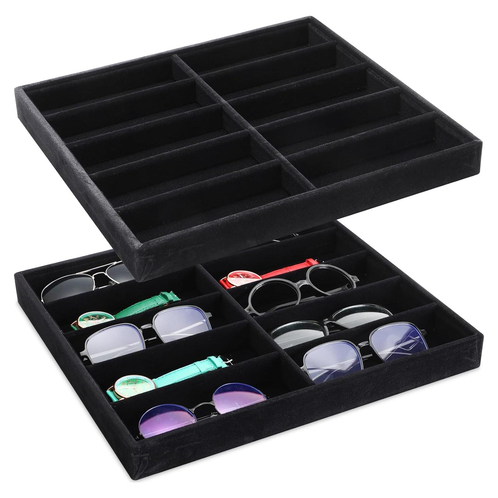 Organizador de Gafas de Sol Batiyeer 10 Rejillas Terciopelo Negro