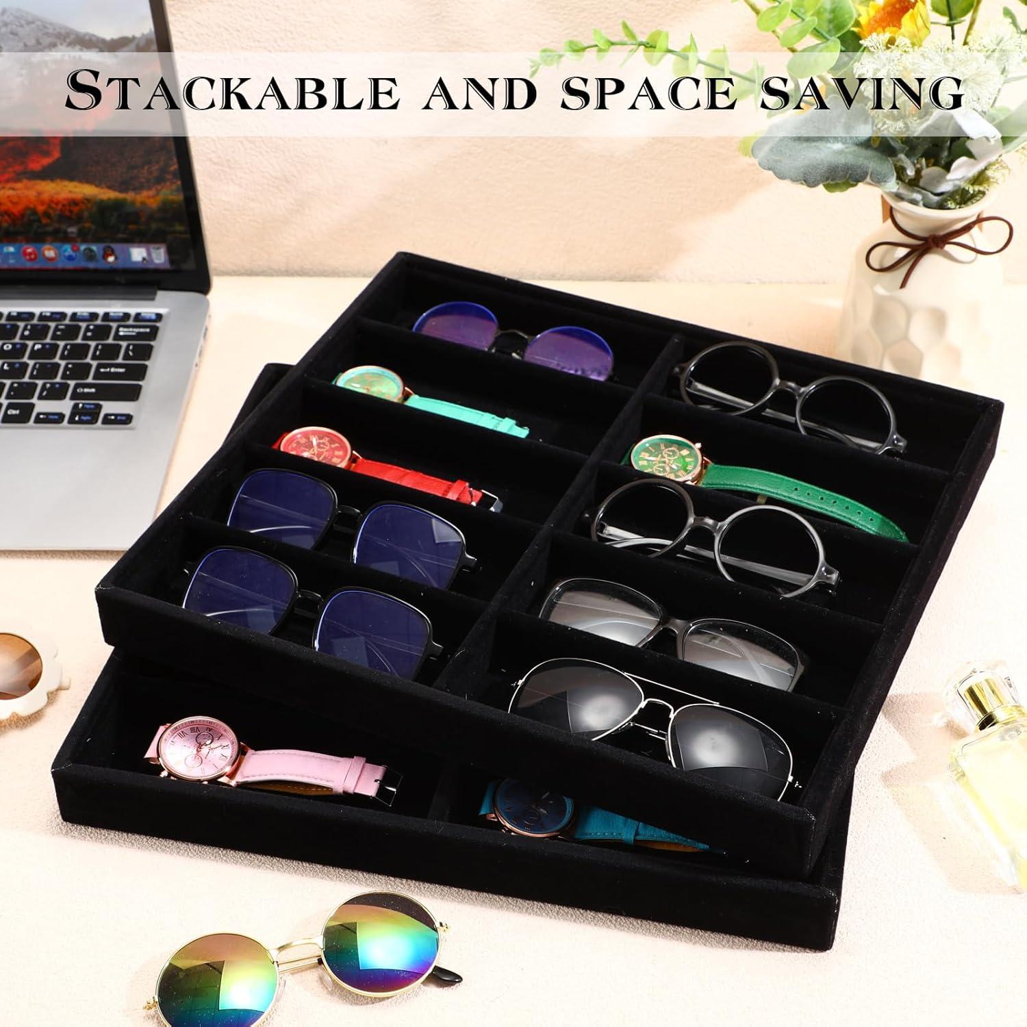 Organizador de Gafas de Sol Batiyeer 10 Rejillas Terciopelo Negro