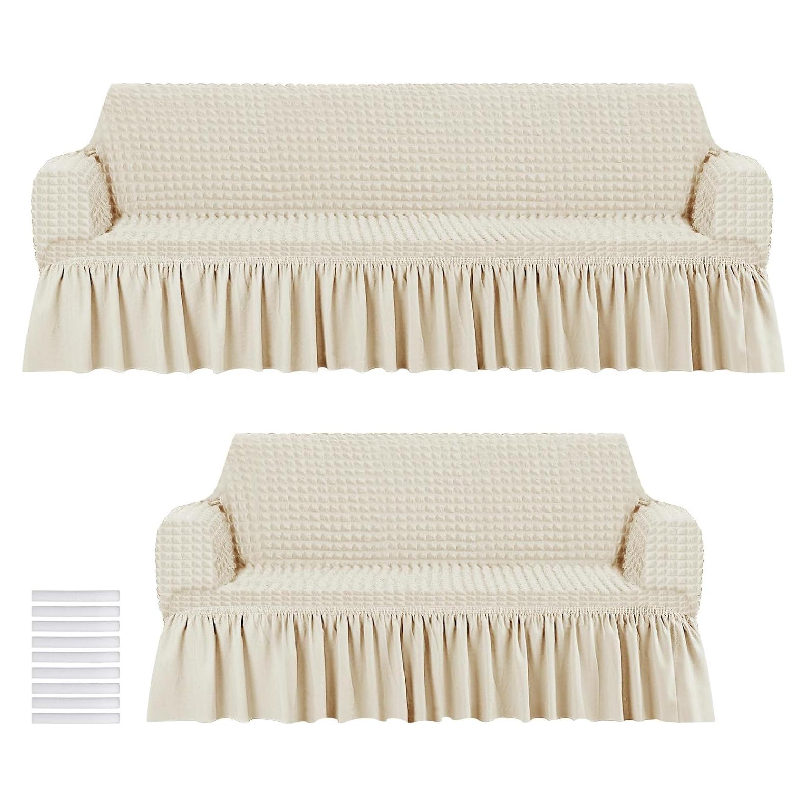 Juego de 2 Fundas de Sofá Elásticas Fanfanwin Beige 2 y 3 Asientos