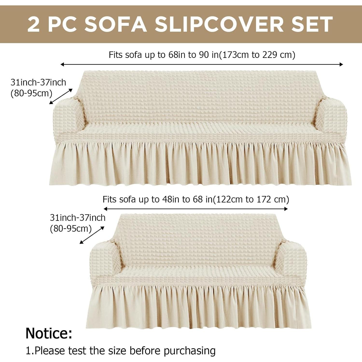 Juego de 2 Fundas de Sofá Elásticas Fanfanwin Beige 2 y 3 Asientos