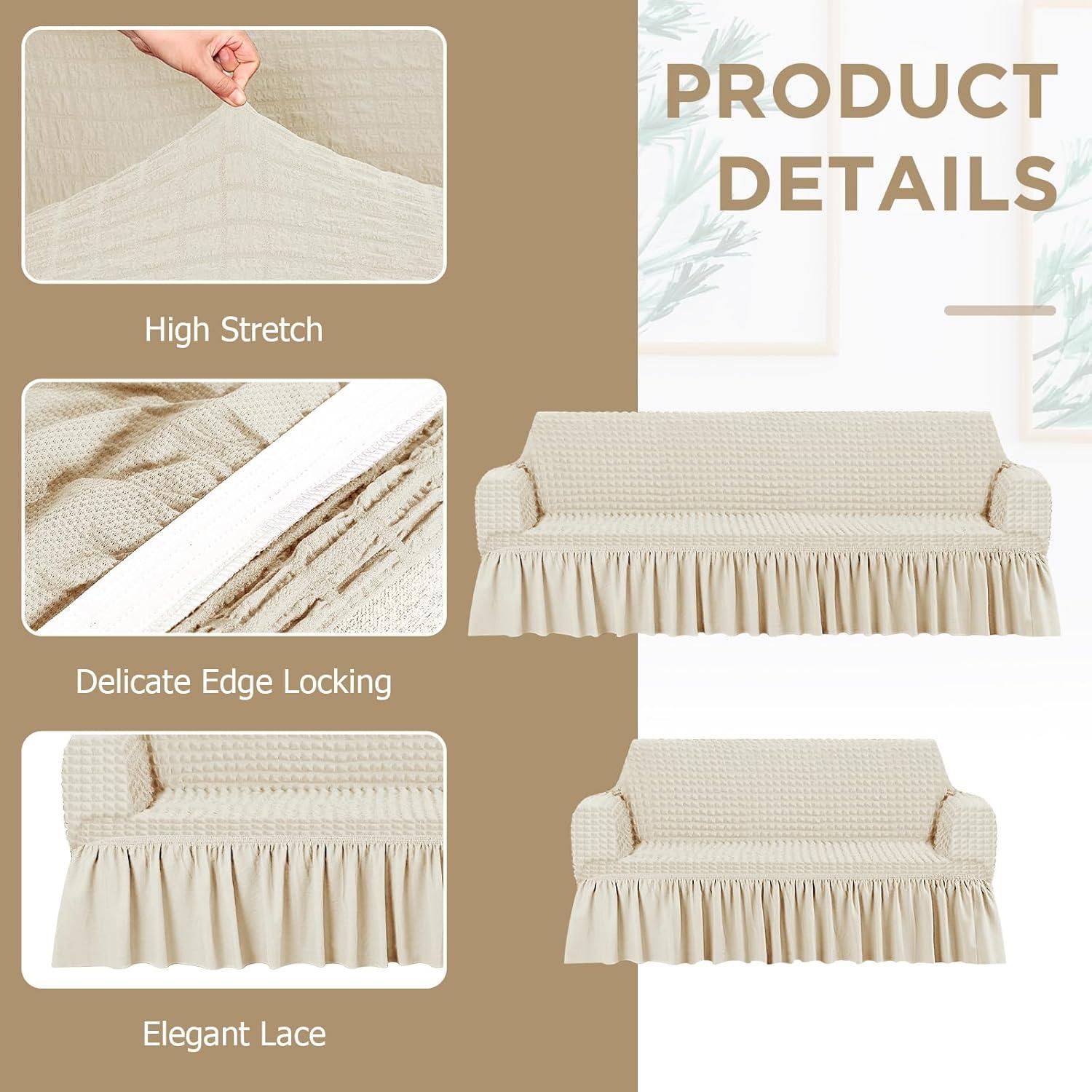 Juego de 2 Fundas de Sofá Elásticas Fanfanwin Beige 2 y 3 Asientos