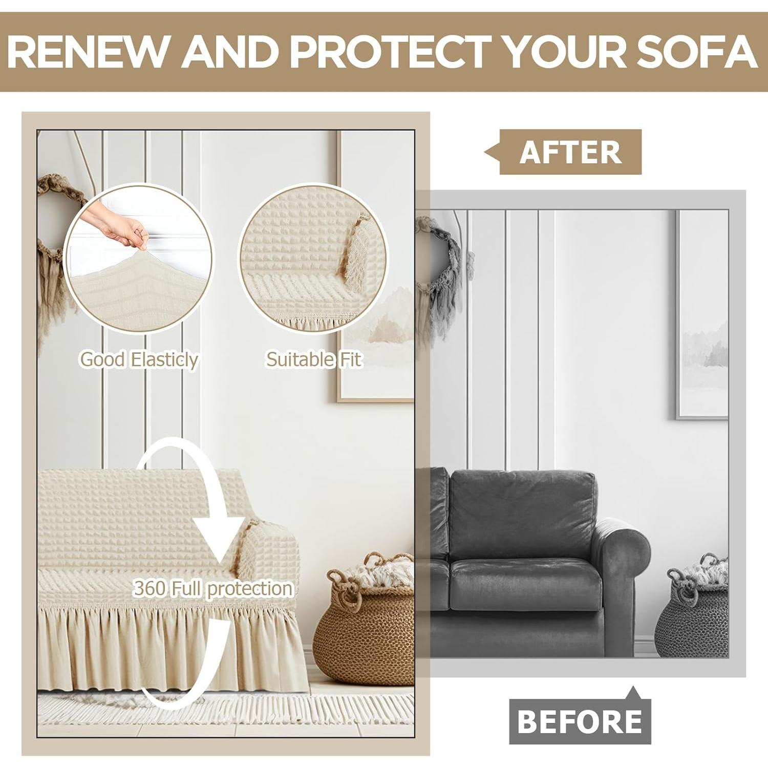 Juego de 2 Fundas de Sofá Elásticas Fanfanwin Beige 2 y 3 Asientos