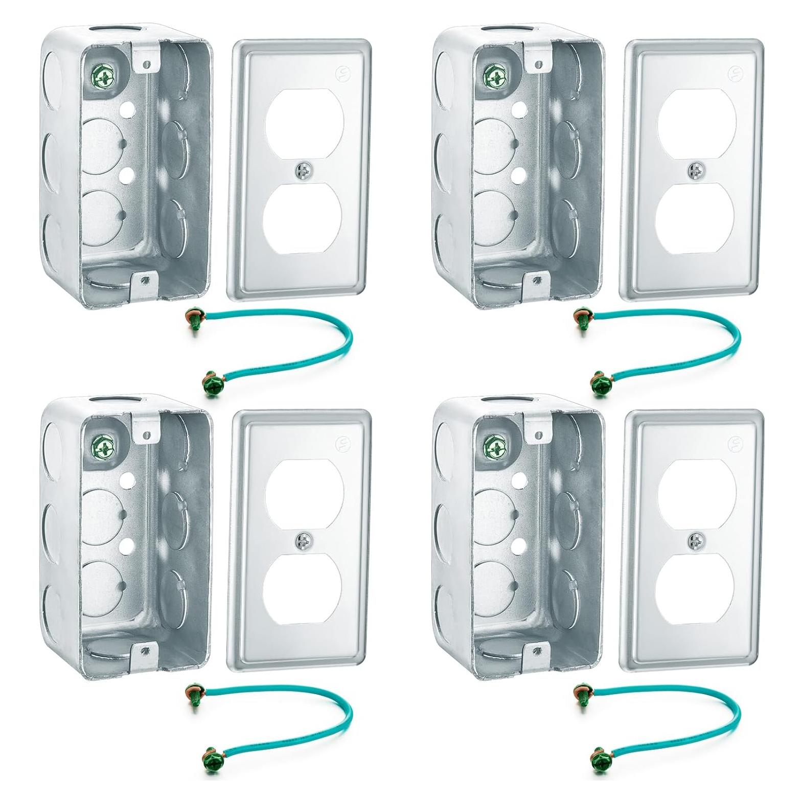 4 Cajas Eléctricas de Metal Copkim 10x5 cm con Tapa y Tornillos
