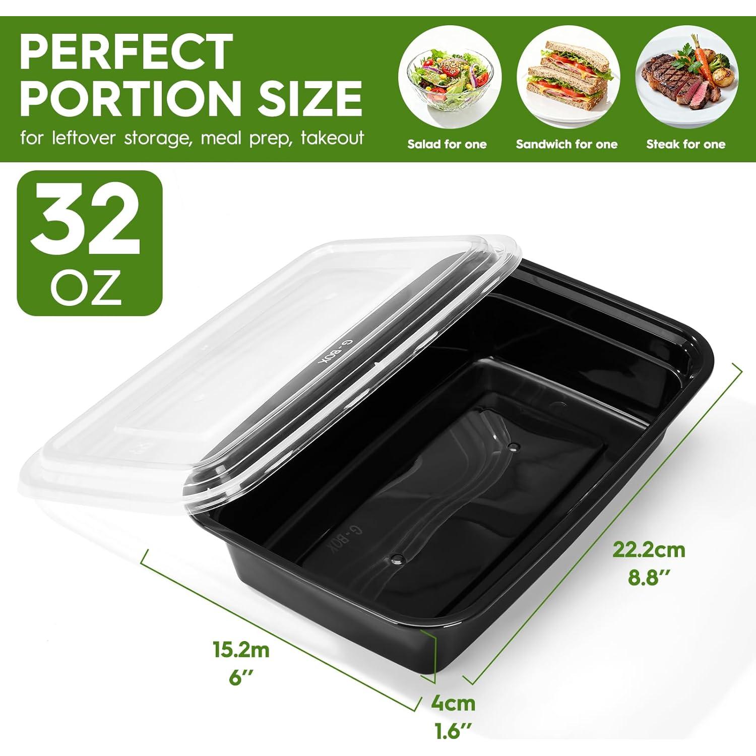 Contenedores de Comida Reutilizables Glotoch 32oz 50 Piezas