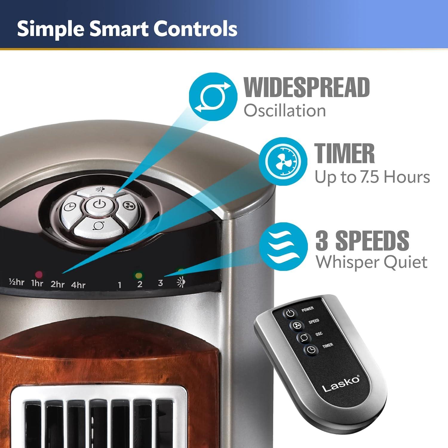 Ventilador de Torre Lasko T38400 y T42954, 4 y 3 Velocidades, 96.5 y 108 cm