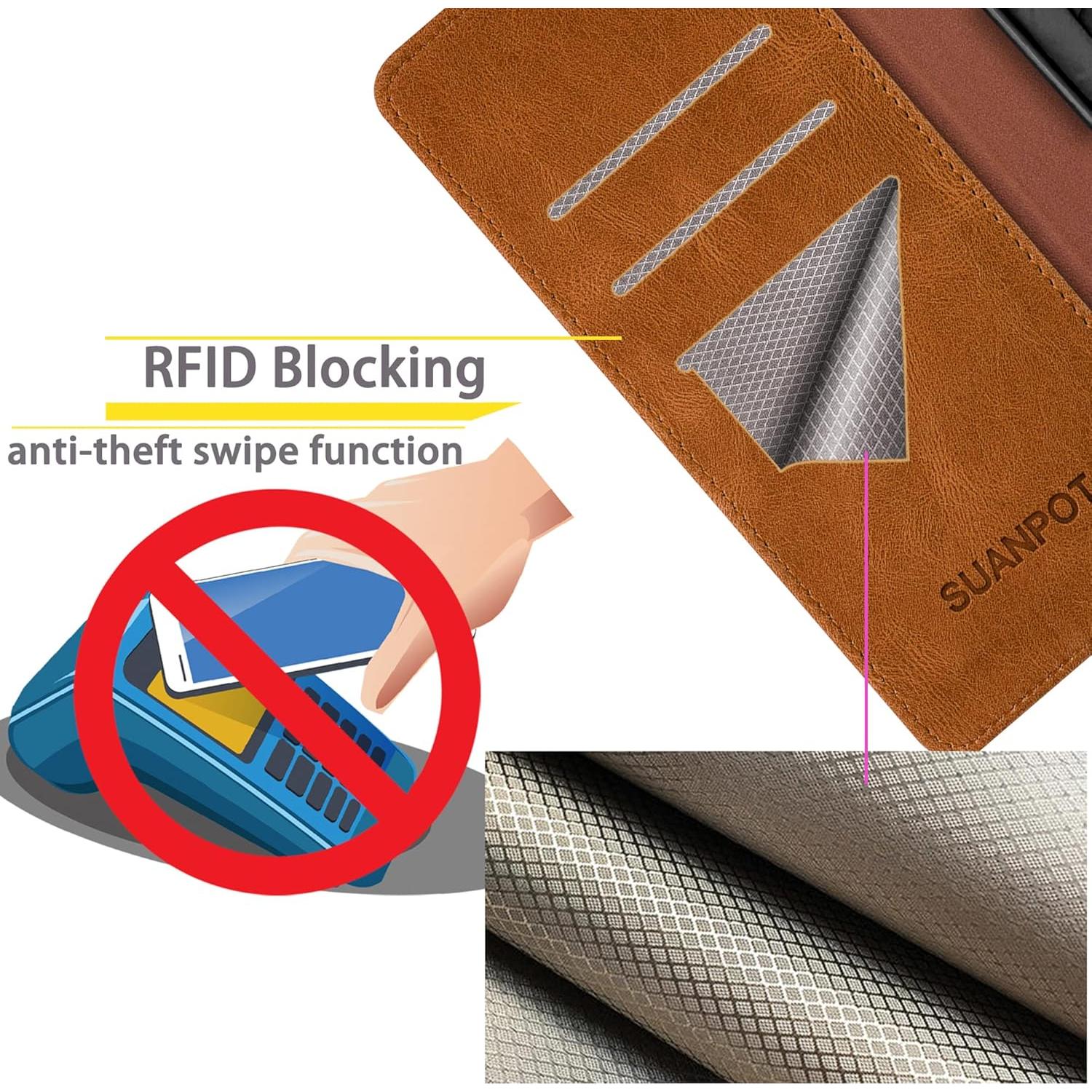 Funda de billetera SUANPOT para Samsung A14 5G con RFID