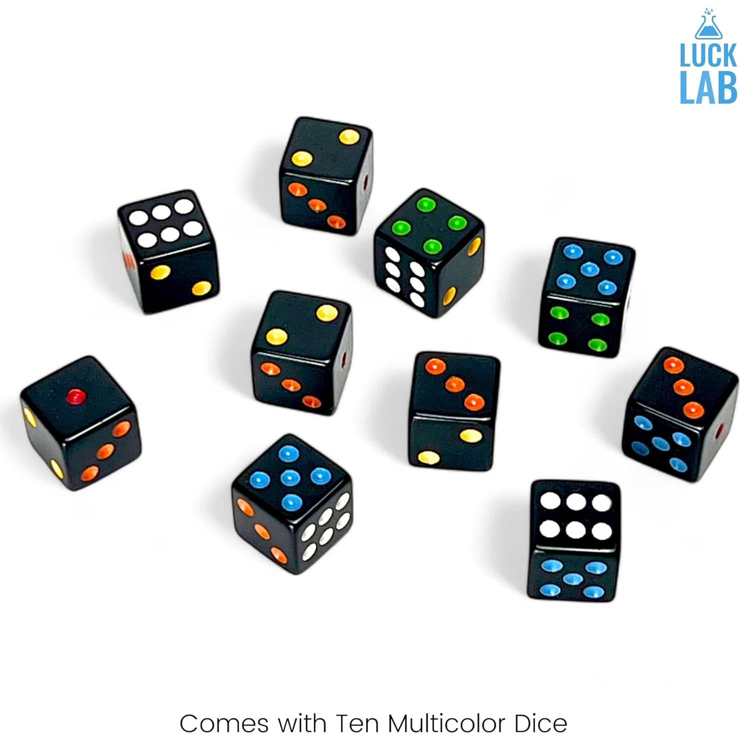 Dados D6 Luck Lab Multicolor 10 Piezas 16mm con Bolsa
