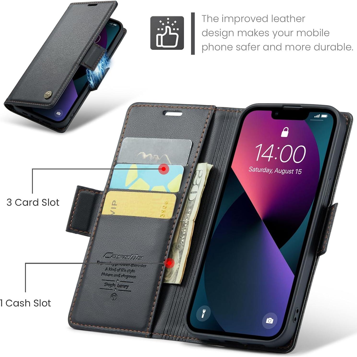 Funda Cartera QLTYPRI para iPhone 13/14 - PU Magnética con RFID