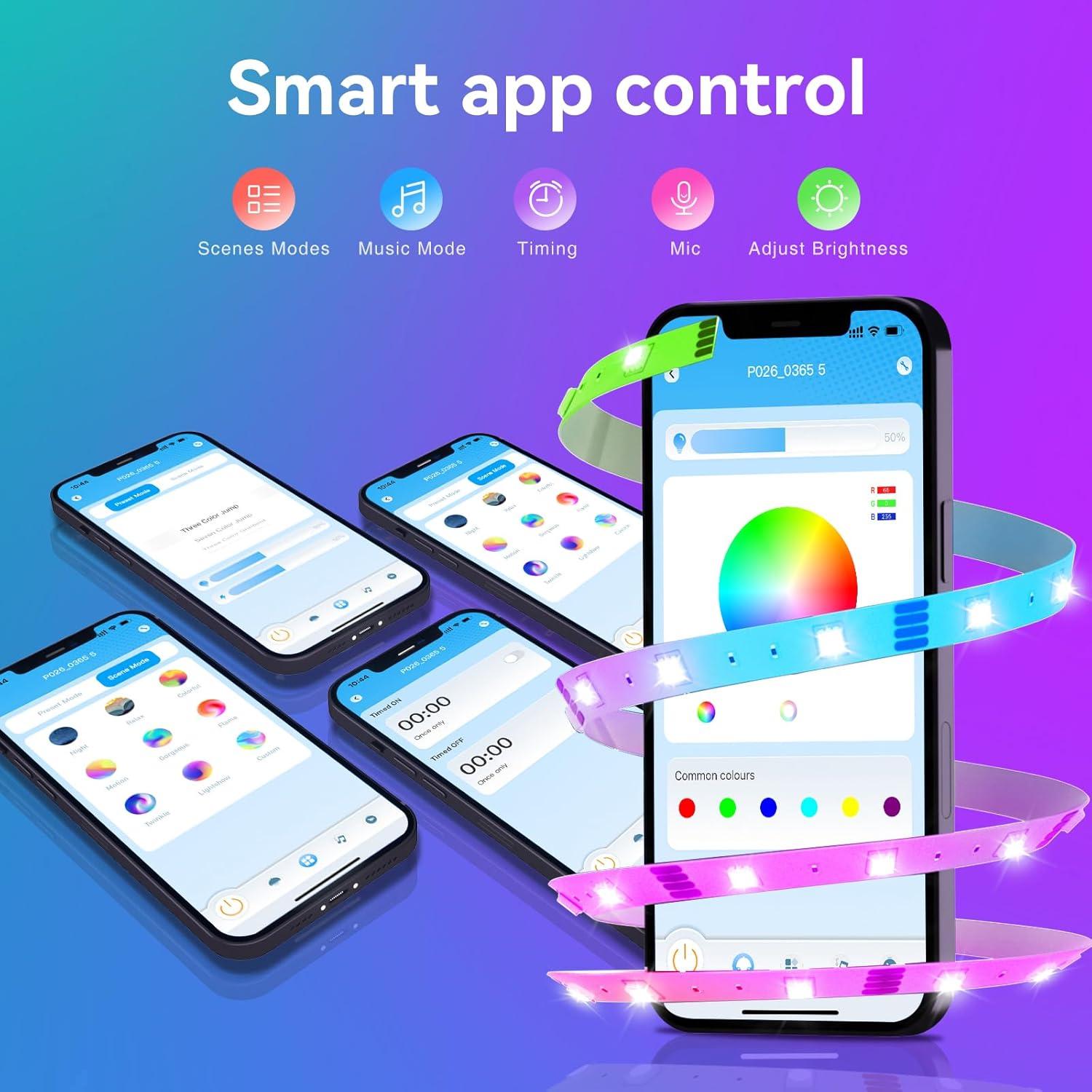 Tira de LED Bluetooth TJOY 15.24m RGB con Control APP y Remoto