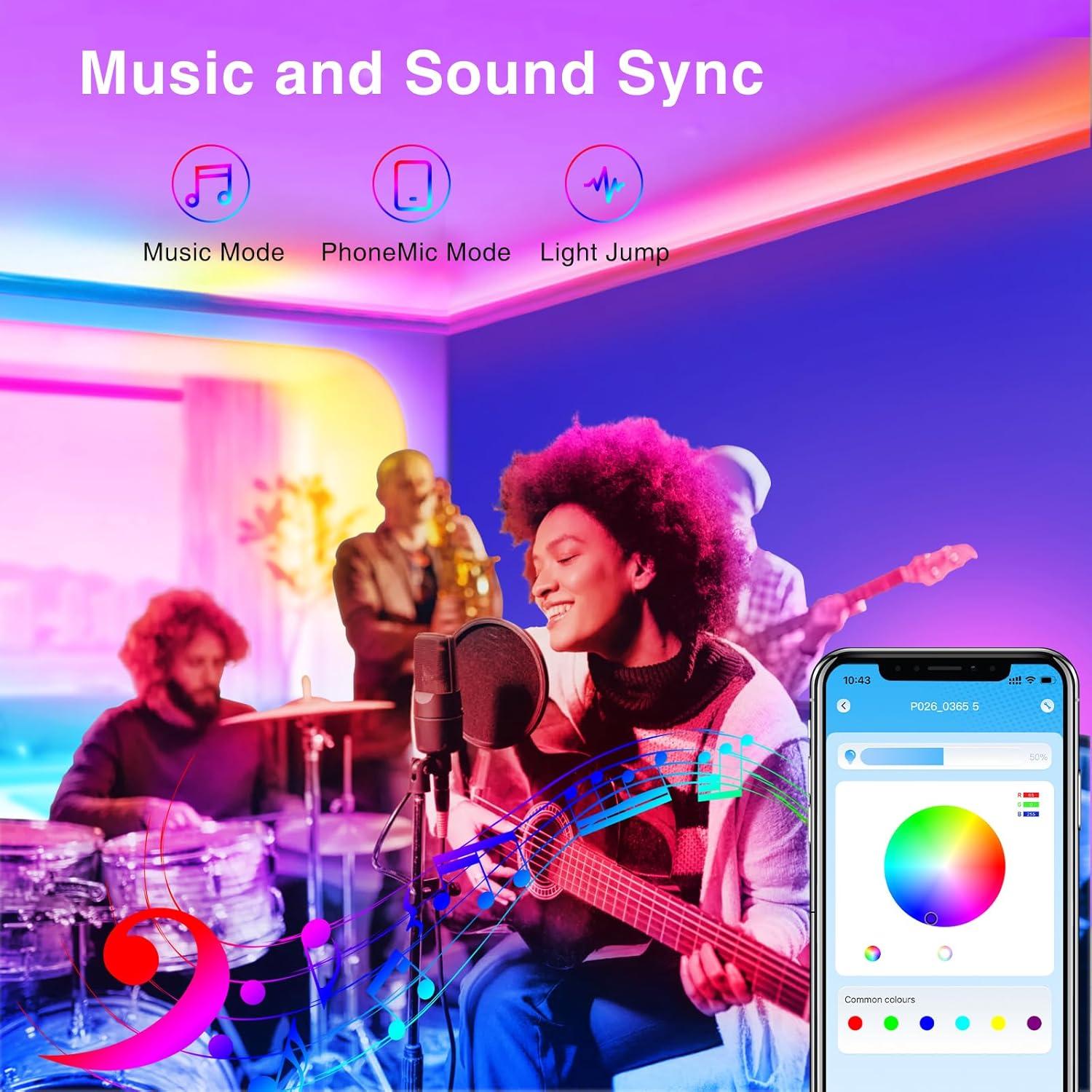 Tira de LED Bluetooth TJOY 15.24m RGB con Control APP y Remoto