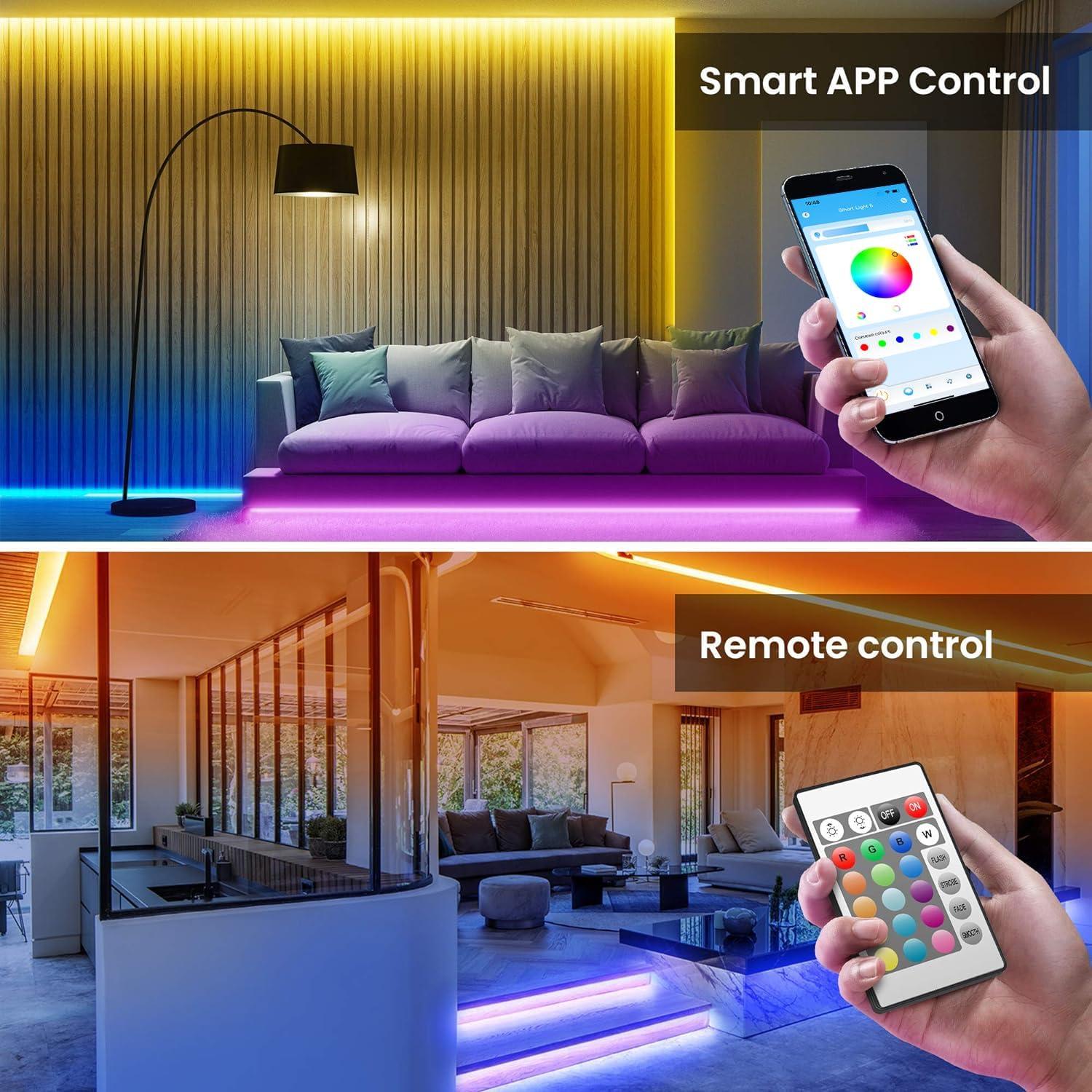 Tira de LED Bluetooth TJOY 15.24m RGB con Control APP y Remoto