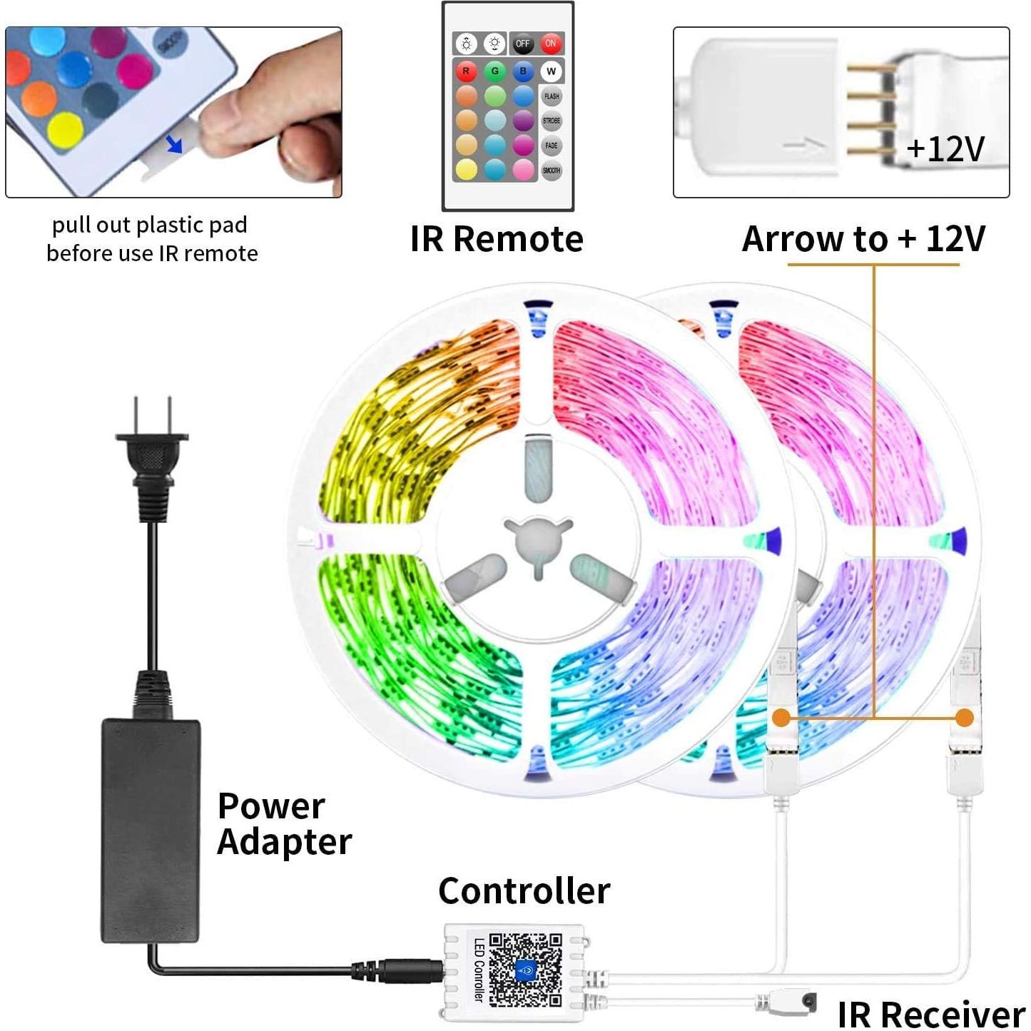 Tira de LED Bluetooth TJOY 15.24m RGB con Control APP y Remoto