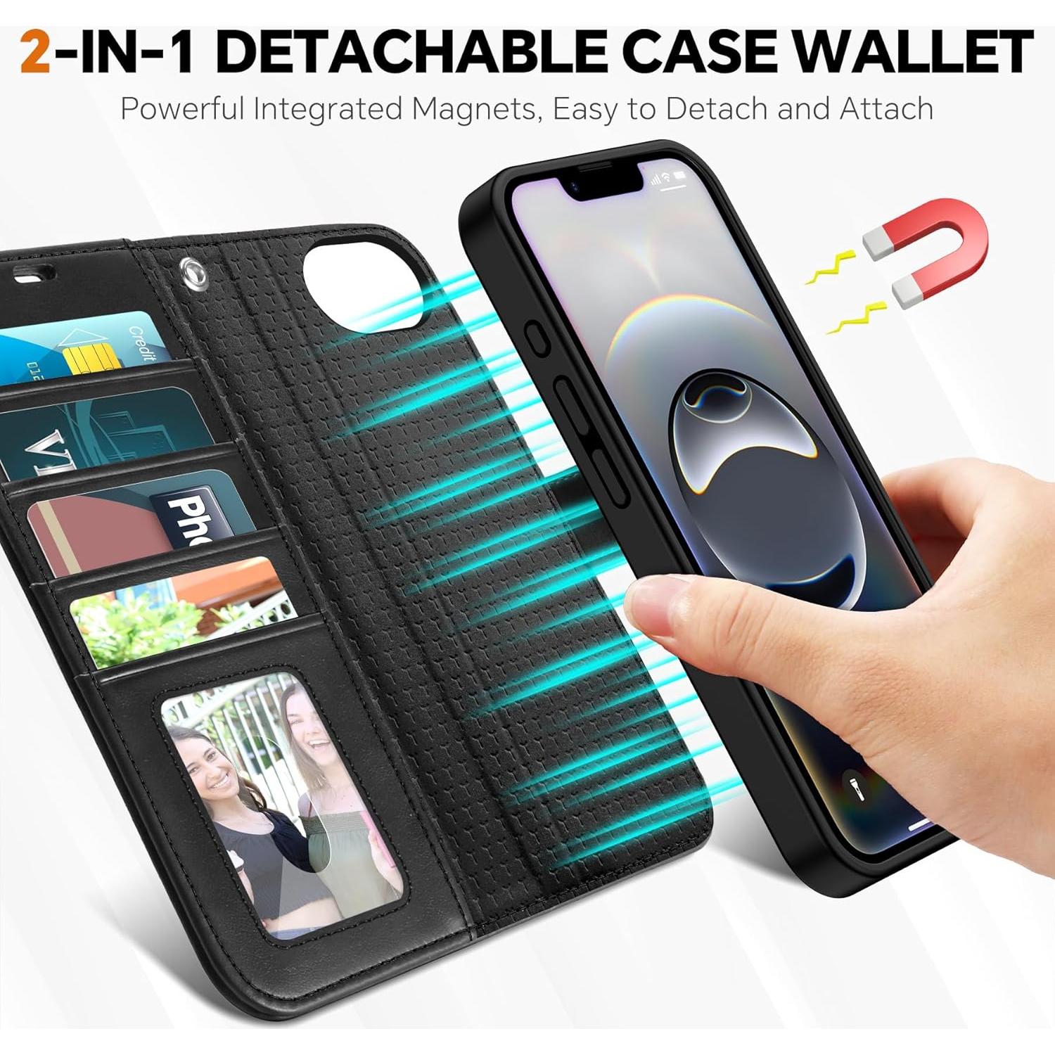 Funda TUCCH para iPhone 16e 6.1" con bloqueo RFID y 4 ranuras