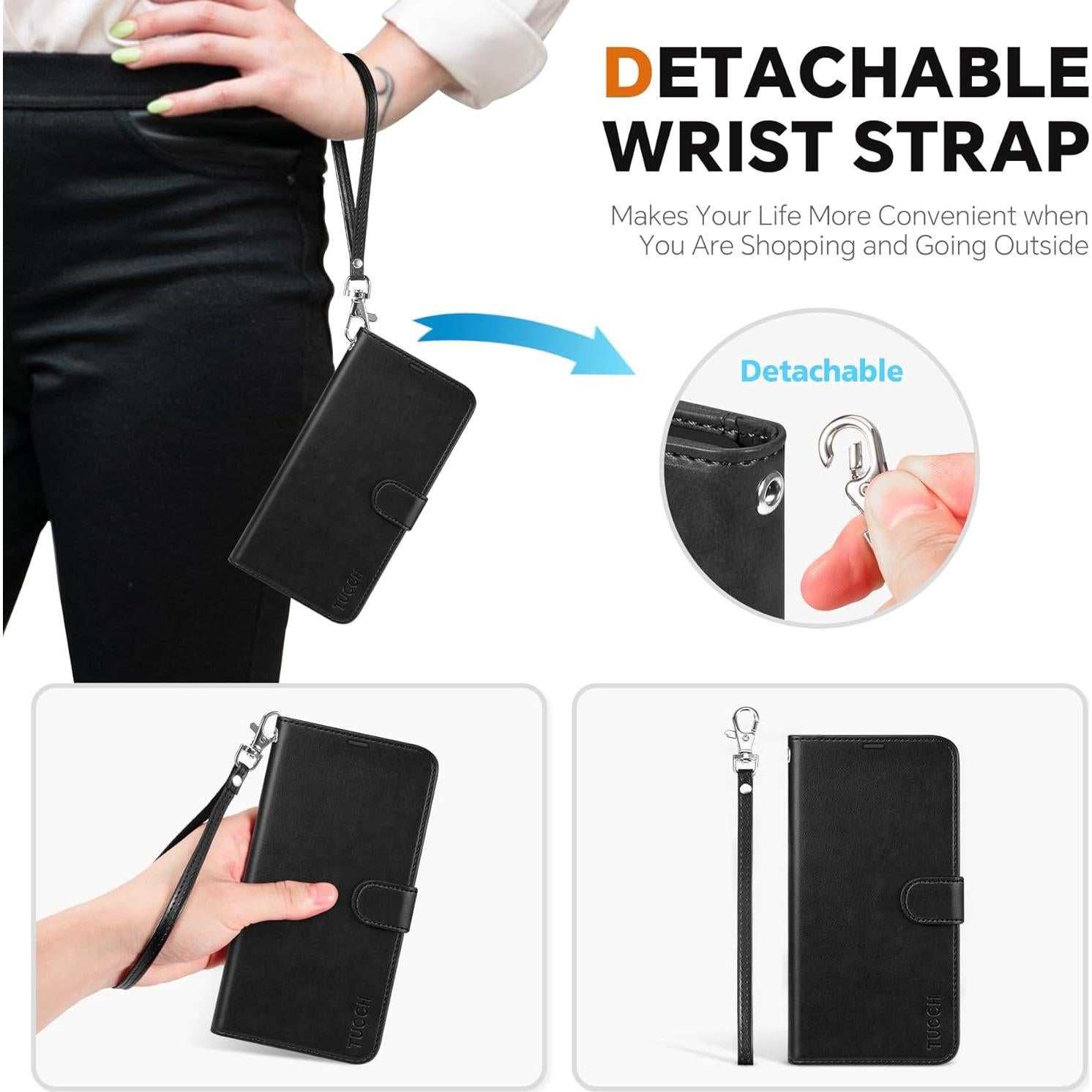 Funda TUCCH para iPhone 16e 6.1" con bloqueo RFID y 4 ranuras