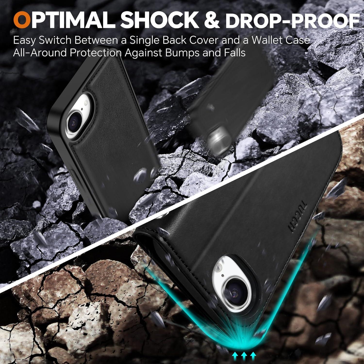 Funda TUCCH para iPhone 16e 6.1" con bloqueo RFID y 4 ranuras