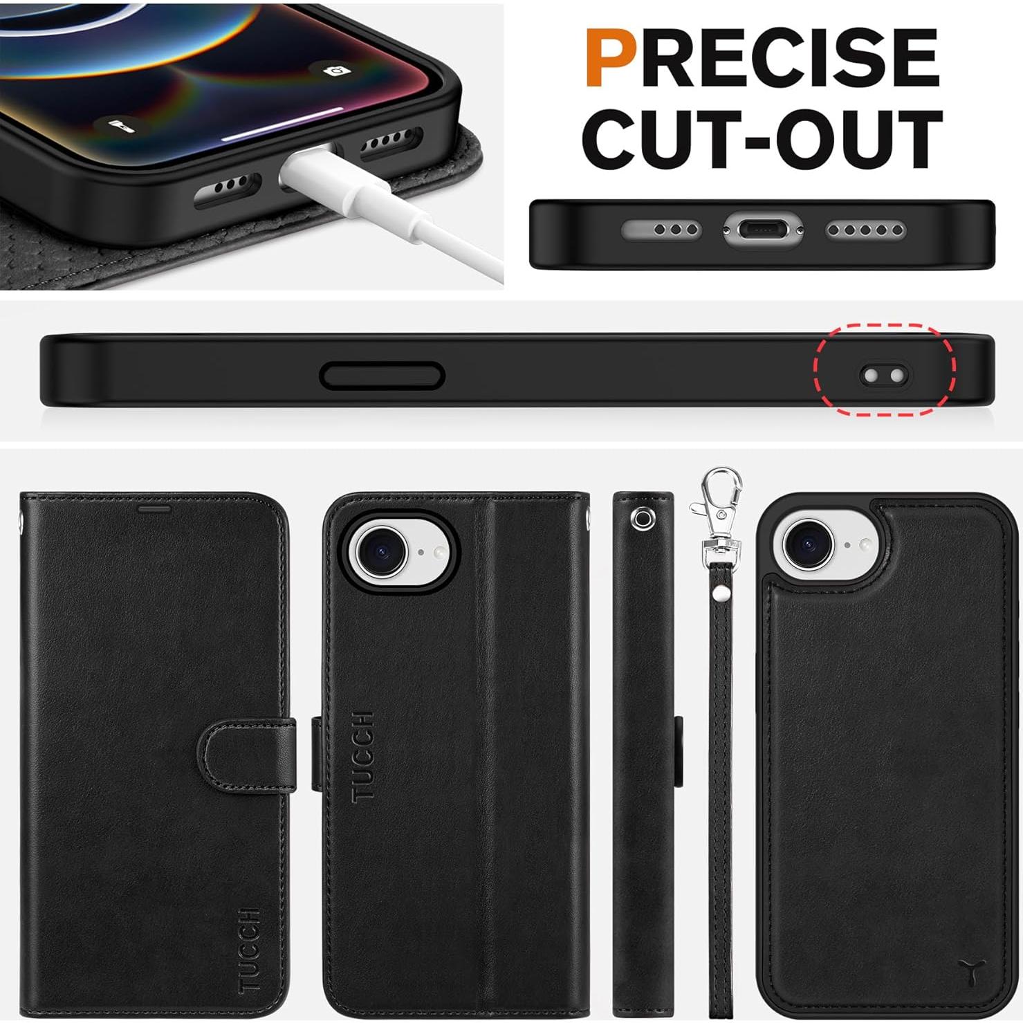 Funda TUCCH para iPhone 16e 6.1" con bloqueo RFID y 4 ranuras