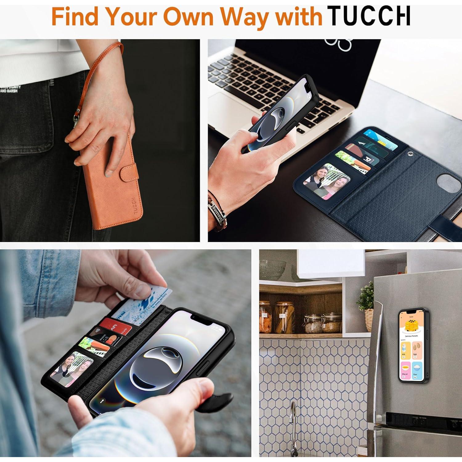 Funda TUCCH para iPhone 16e 6.1" con bloqueo RFID y 4 ranuras