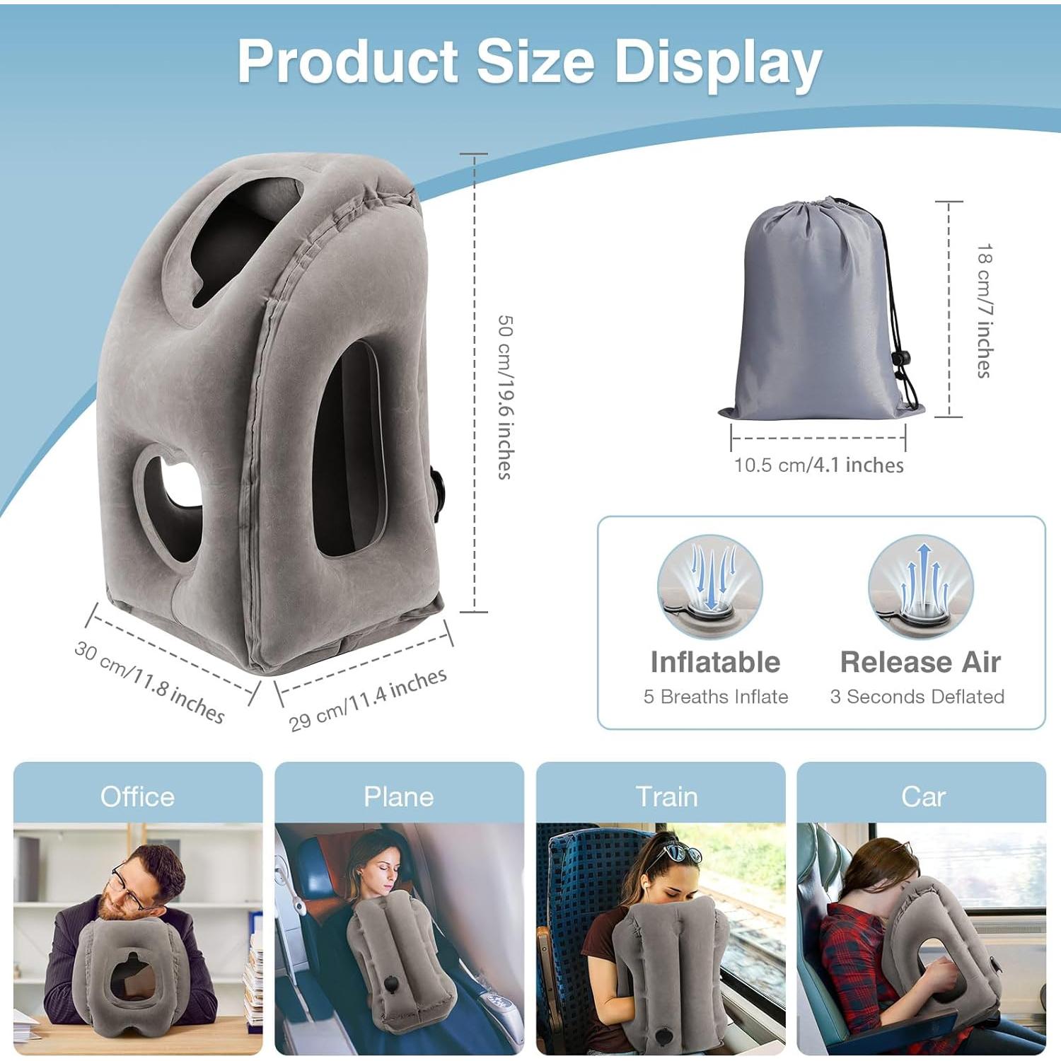 Almohada de Viaje Inflable MoKo PVC Gris Soporte Cuello