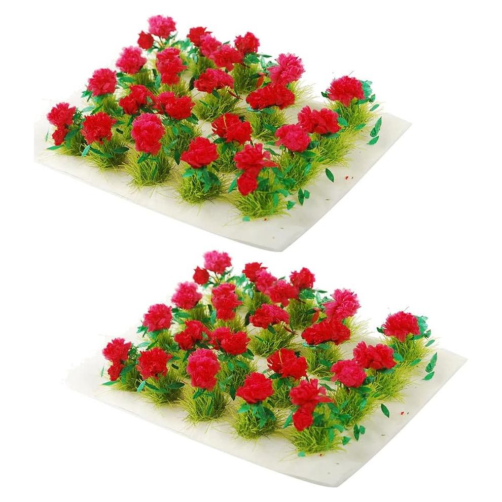 NWFashion 40PCS Miniature Colorful Flower Cluster Groups Grass Tufts Miniature Static Scenery Model (Red)